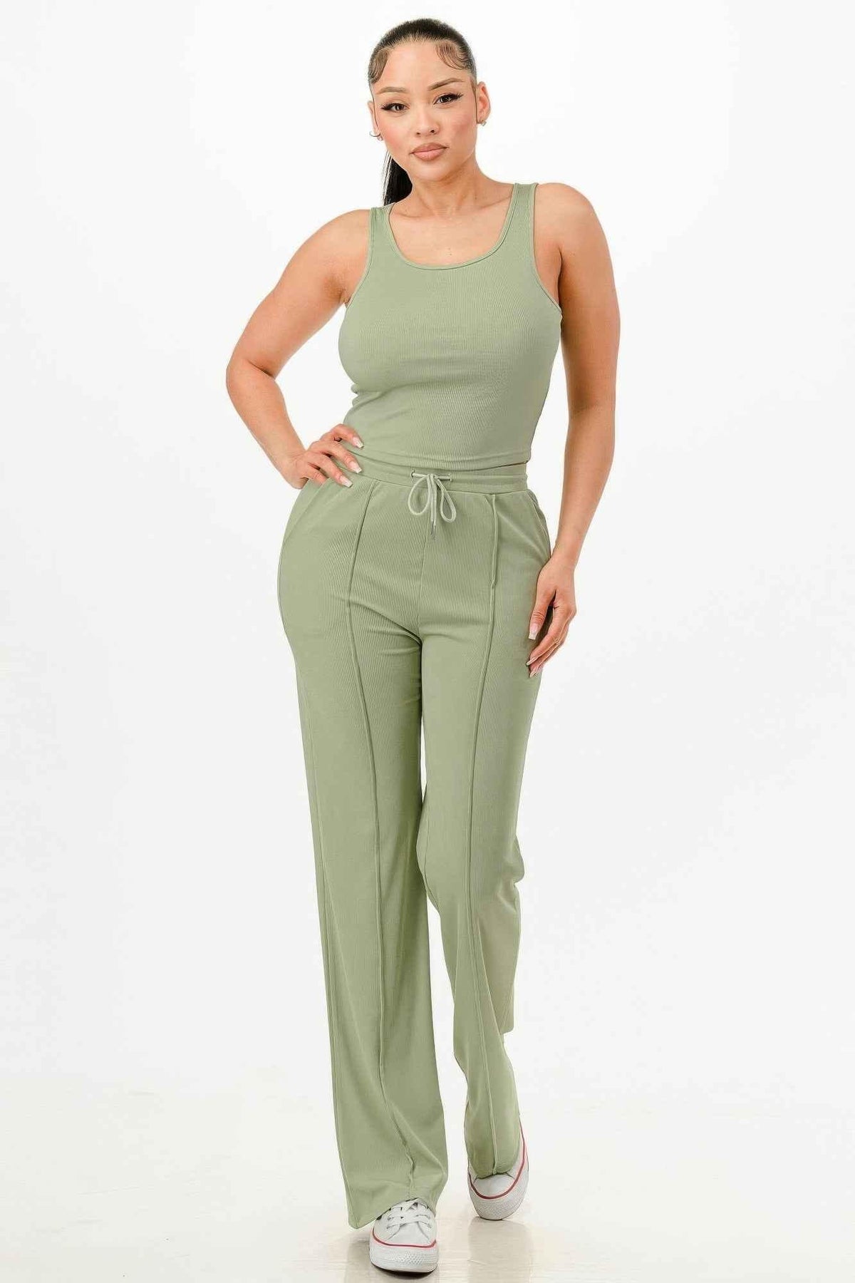 Ribbed Tank Top And Pant Set