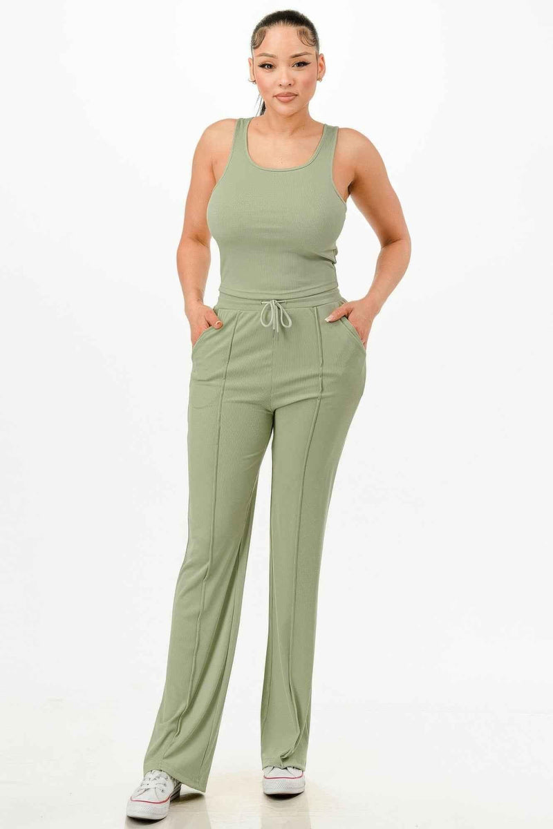 Ribbed Tank Top And Pant Set