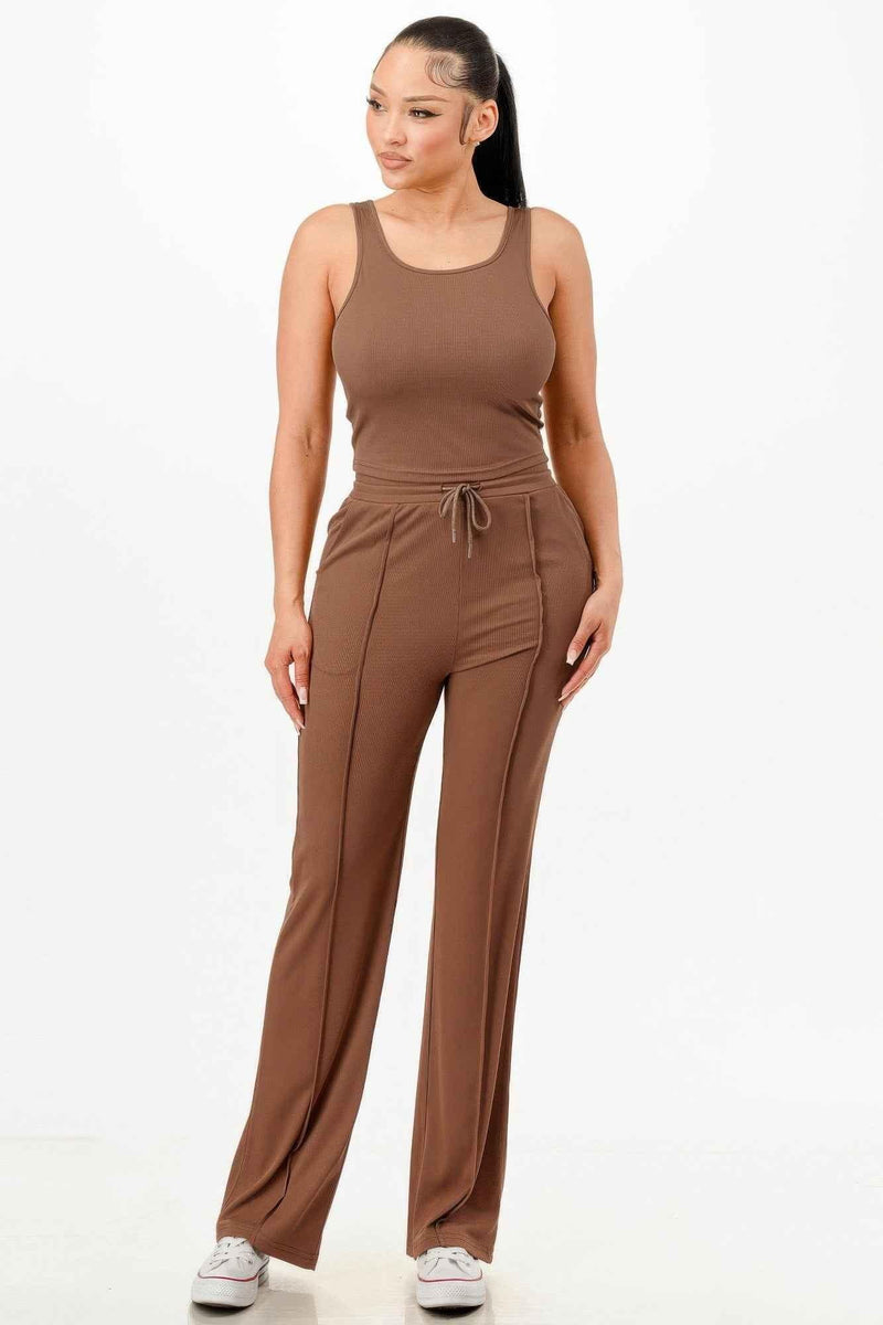 Ribbed Tank Top And Pant Set