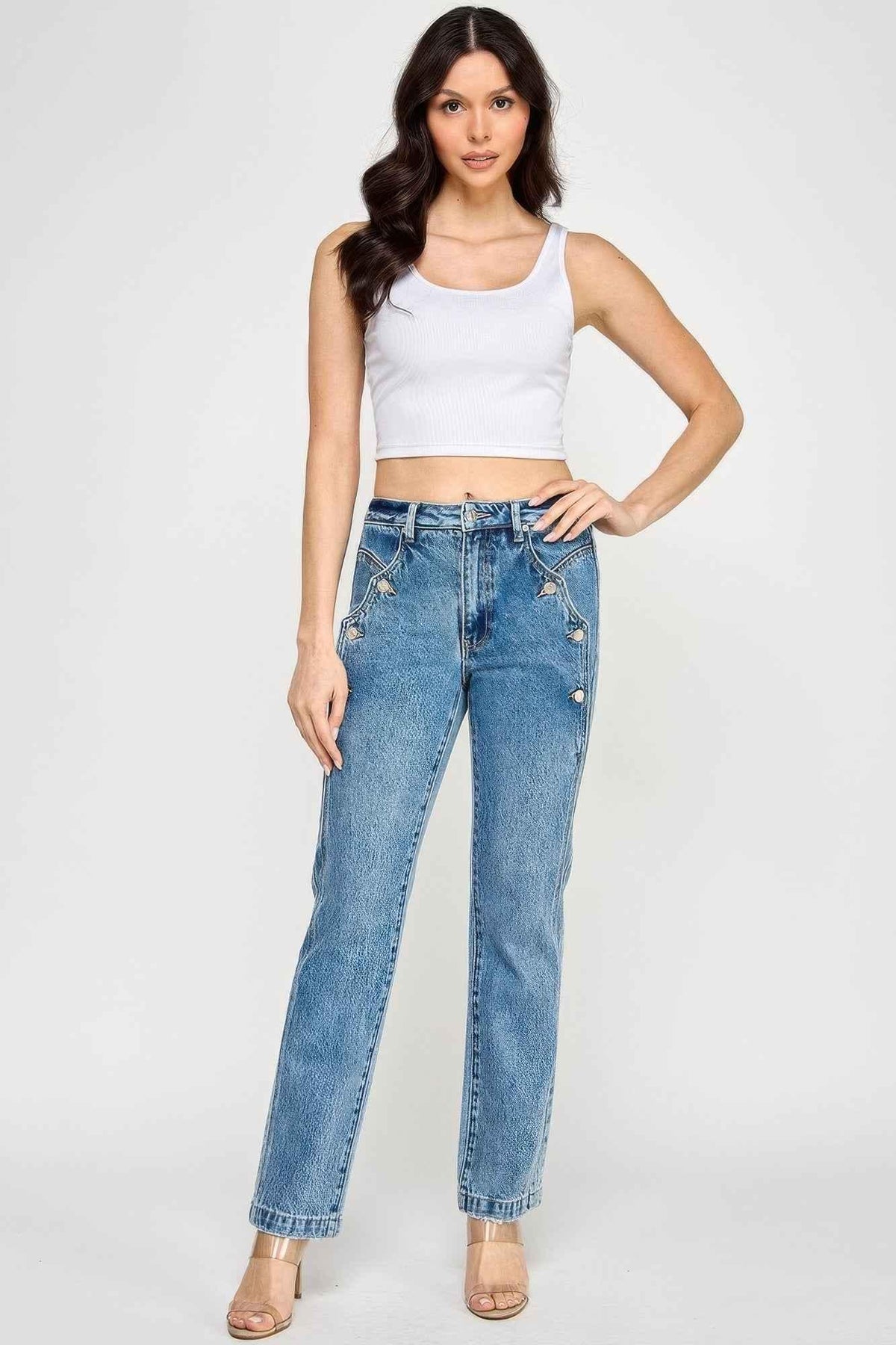 High Rise Dad Jean With Scallop Pocket