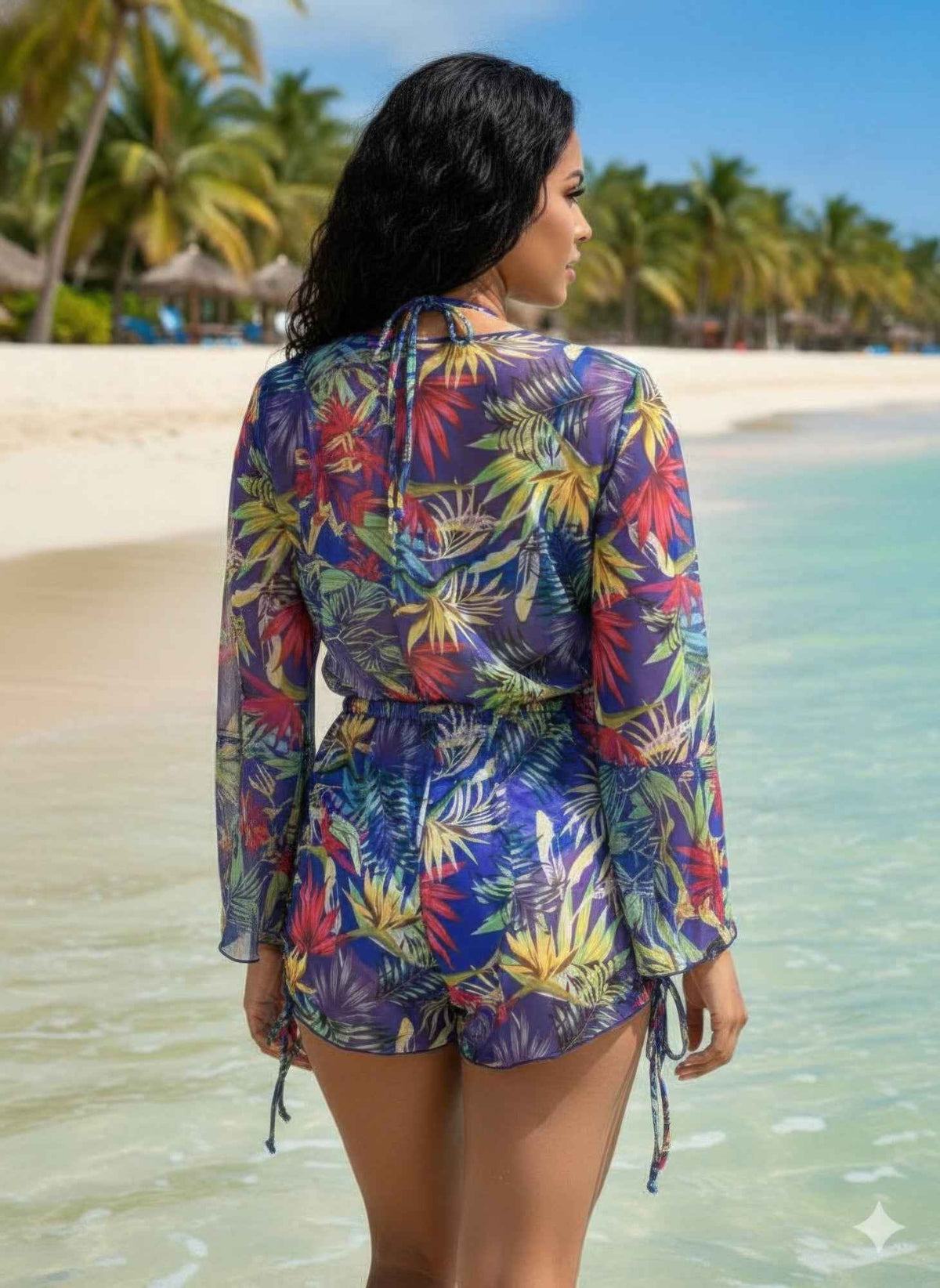 Vibrant Tropical Print 3-piece Bikini & Mesh