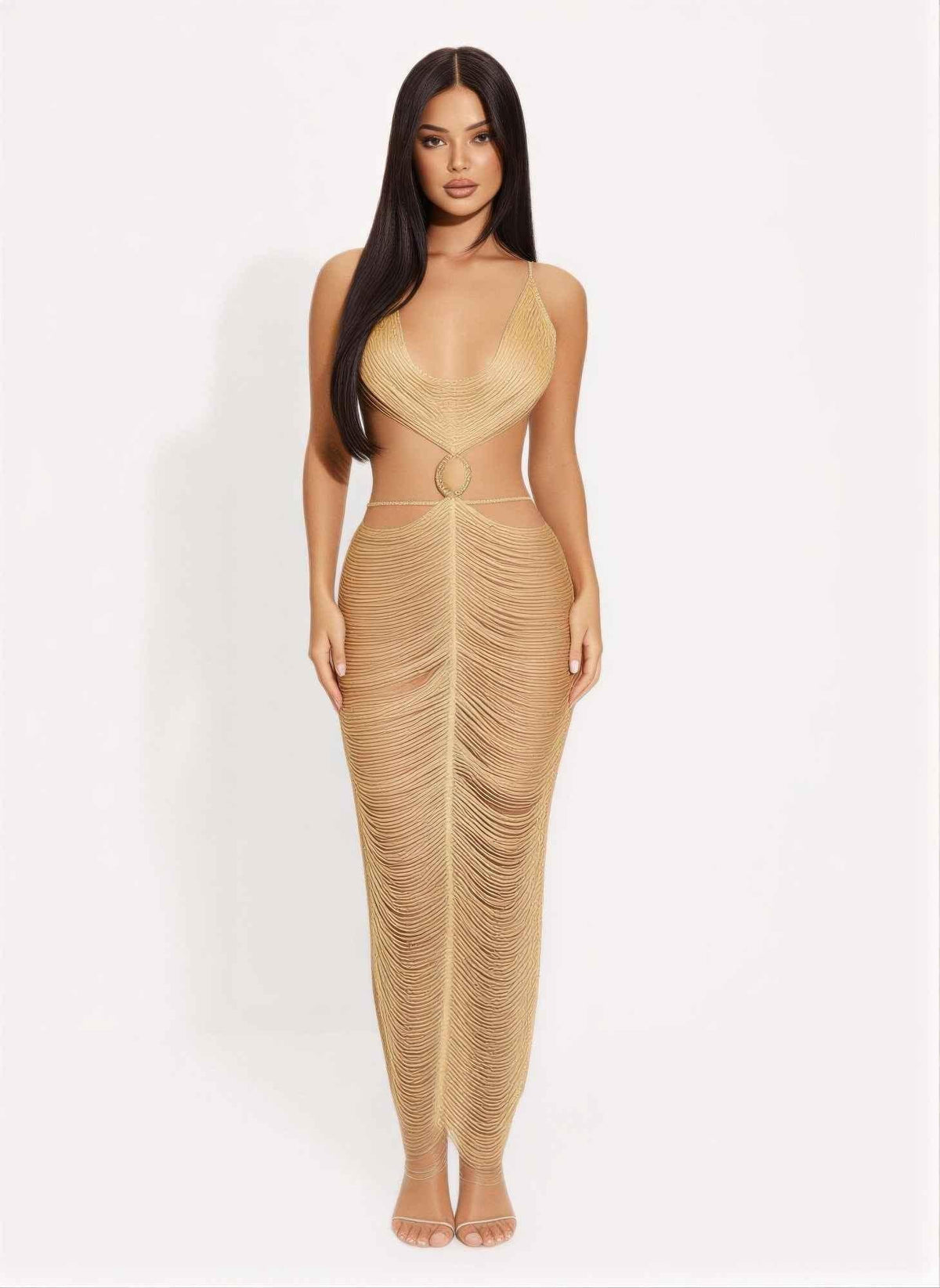 Metallic Cut Open Back Maxi Dress
