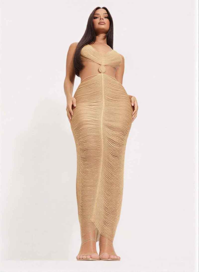 Metallic Cut Open Back Maxi Dress