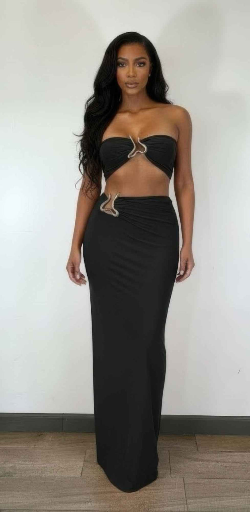 Tube Top Trim Detail Skirt Set