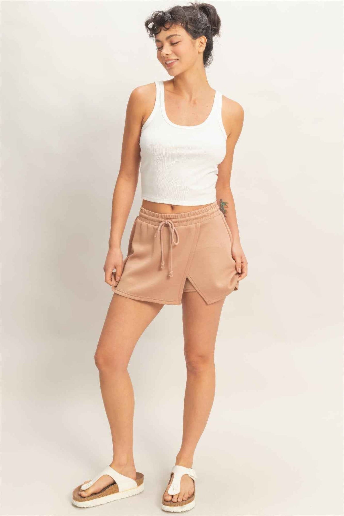 Wrap Front Elastic Waist Skort