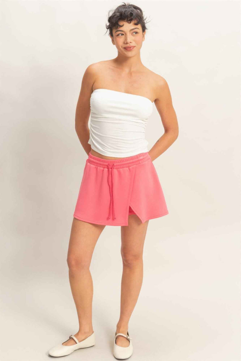Wrap Front Elastic Waist Skort
