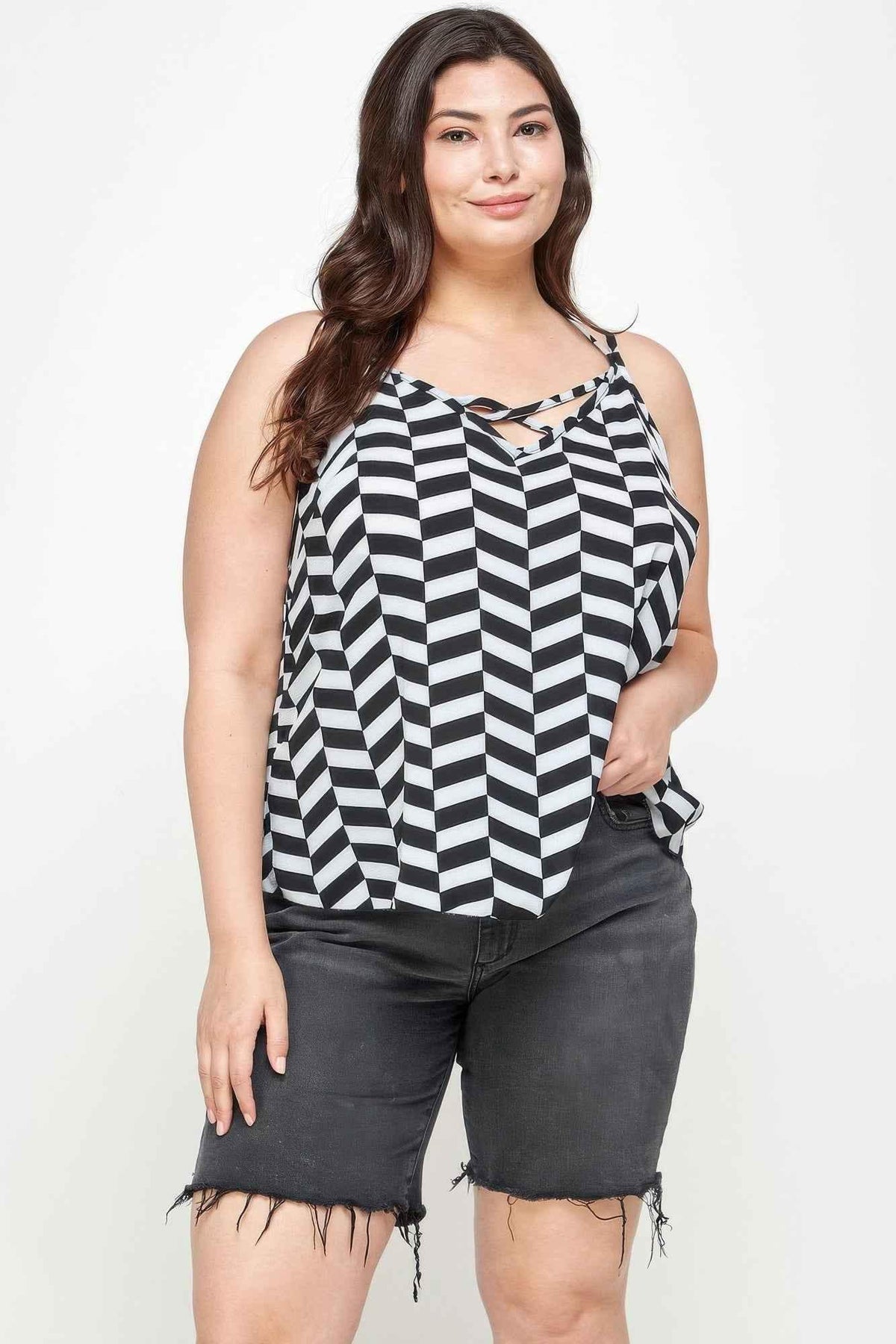 Plus Size Geometric Top With Double Spaghetti Strap