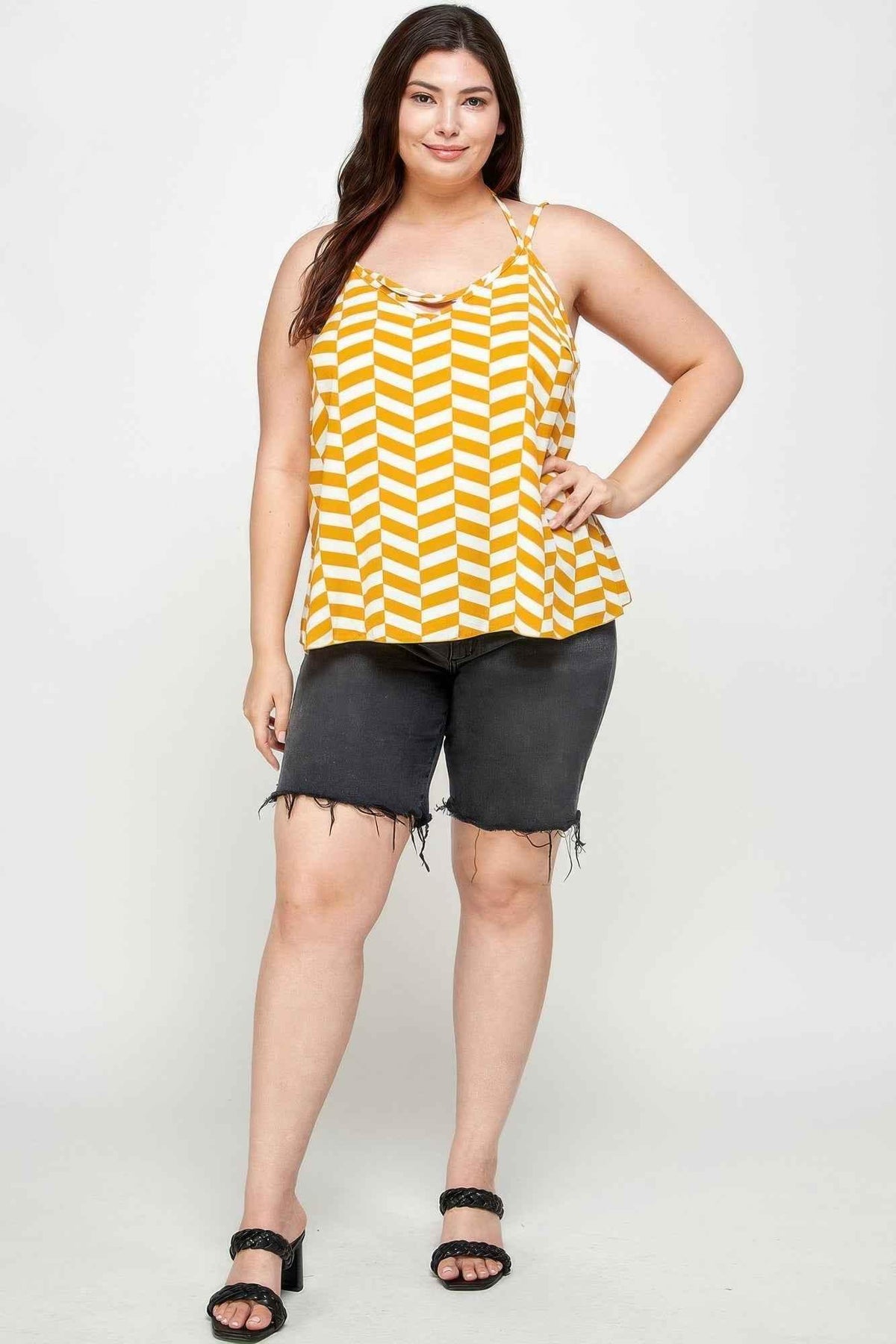 Plus Size Geometric Top With Double Spaghetti Strap