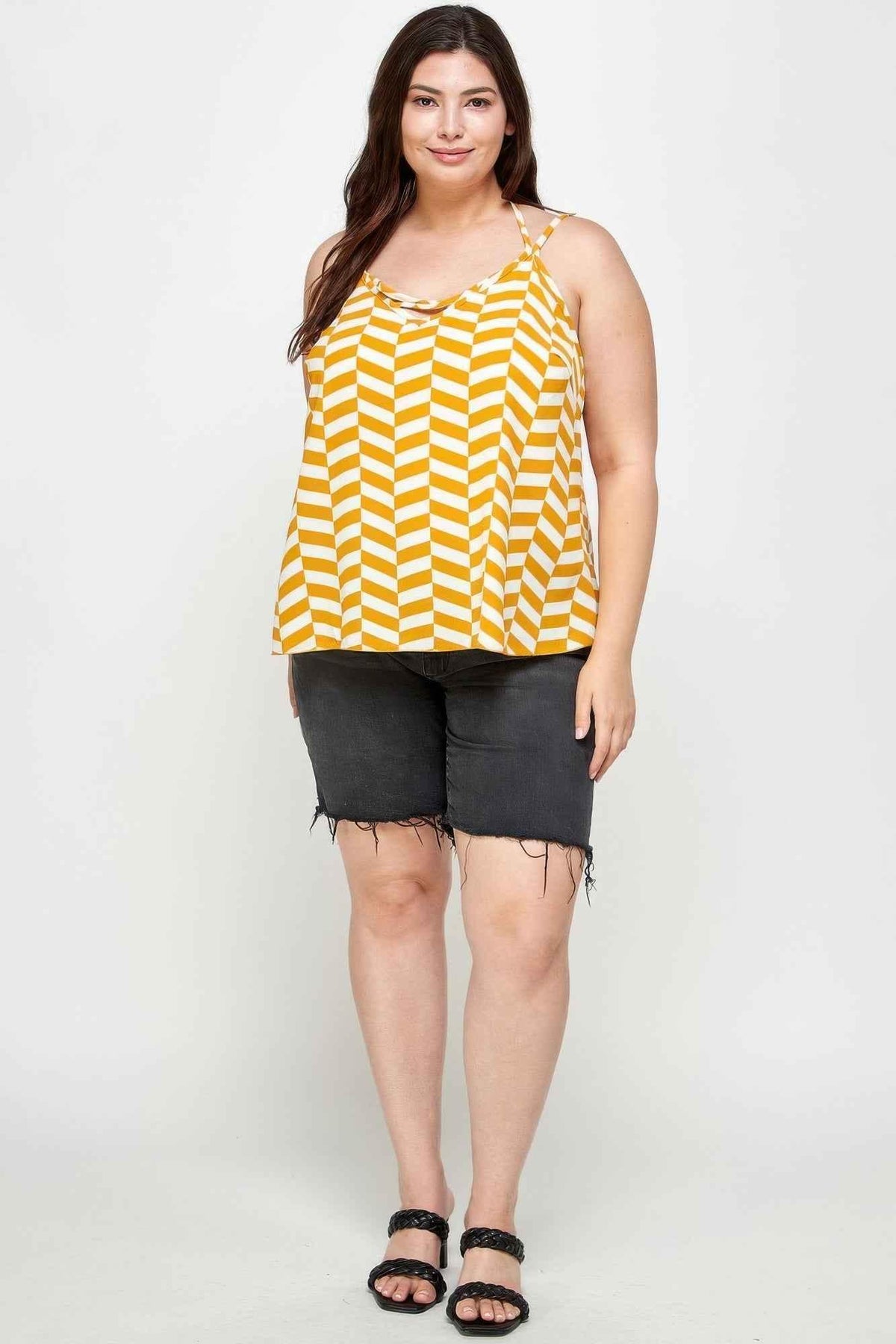 Plus Size Geometric Top With Double Spaghetti Strap
