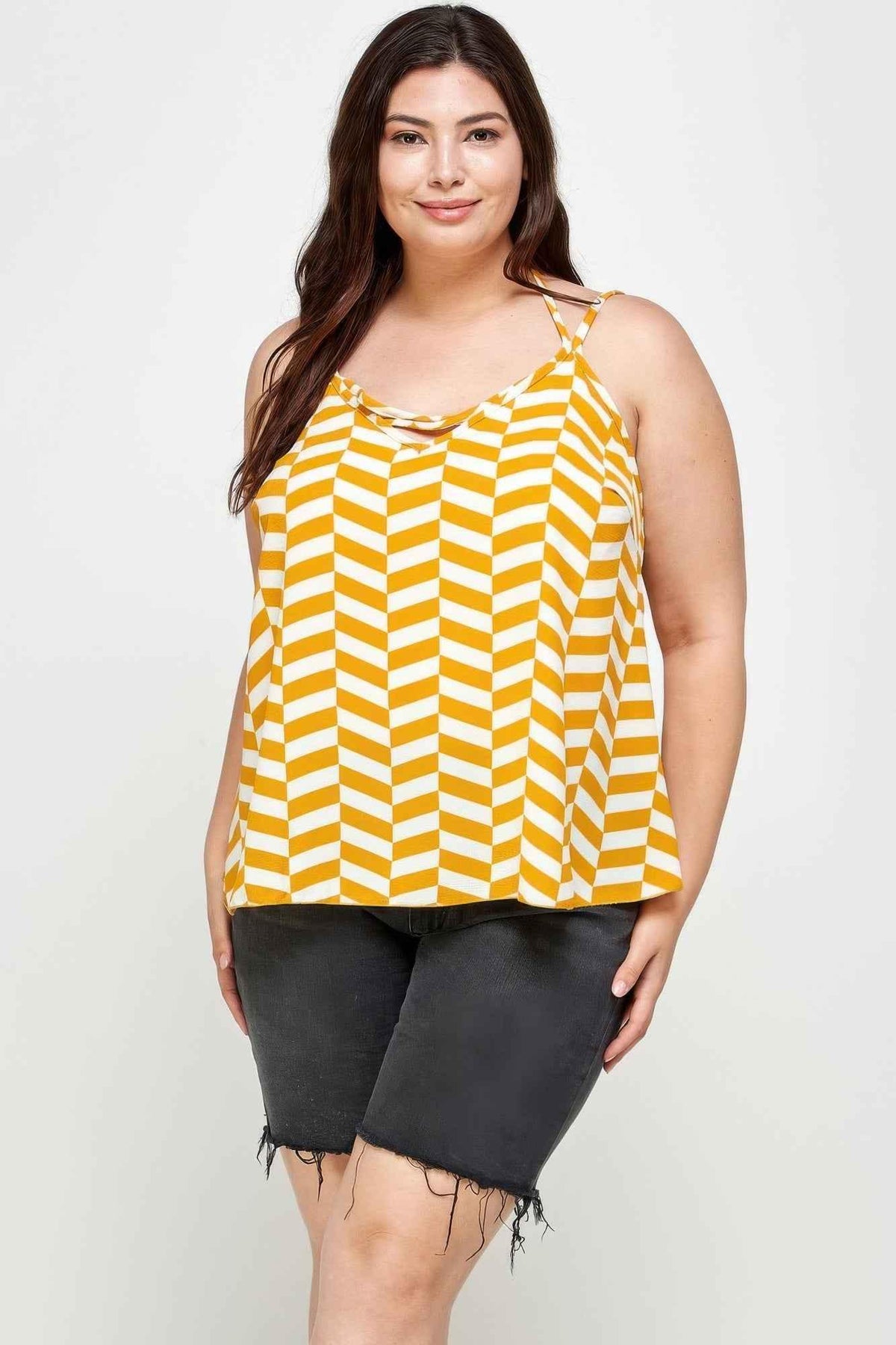 Plus Size Geometric Top With Double Spaghetti Strap