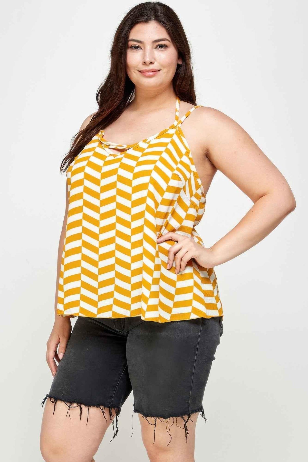 Plus Size Geometric Top With Double Spaghetti Strap