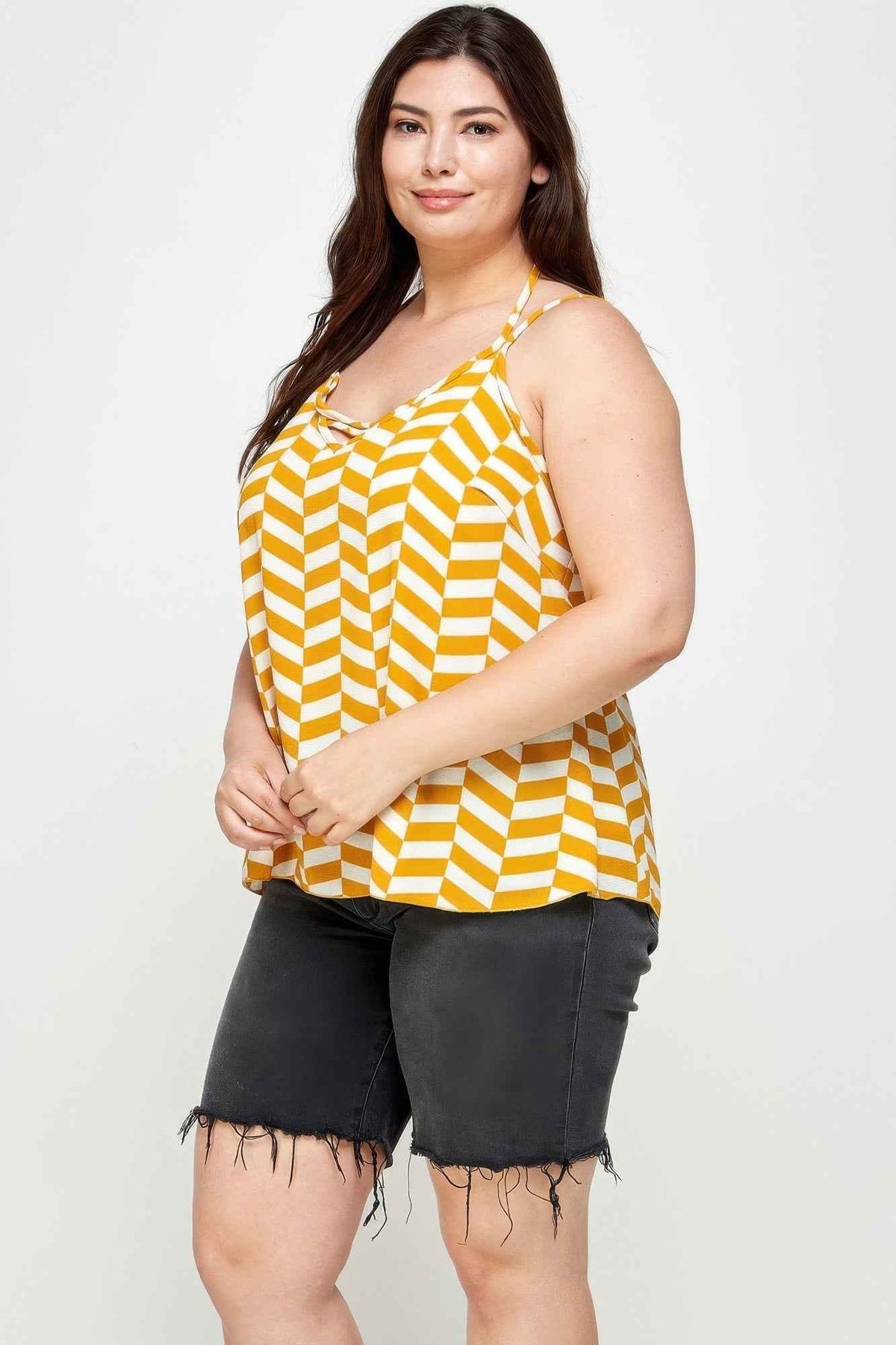 Plus Size Geometric Top With Double Spaghetti Strap