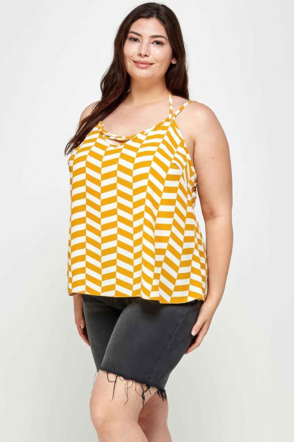 Plus Size Geometric Top With Double Spaghetti Strap