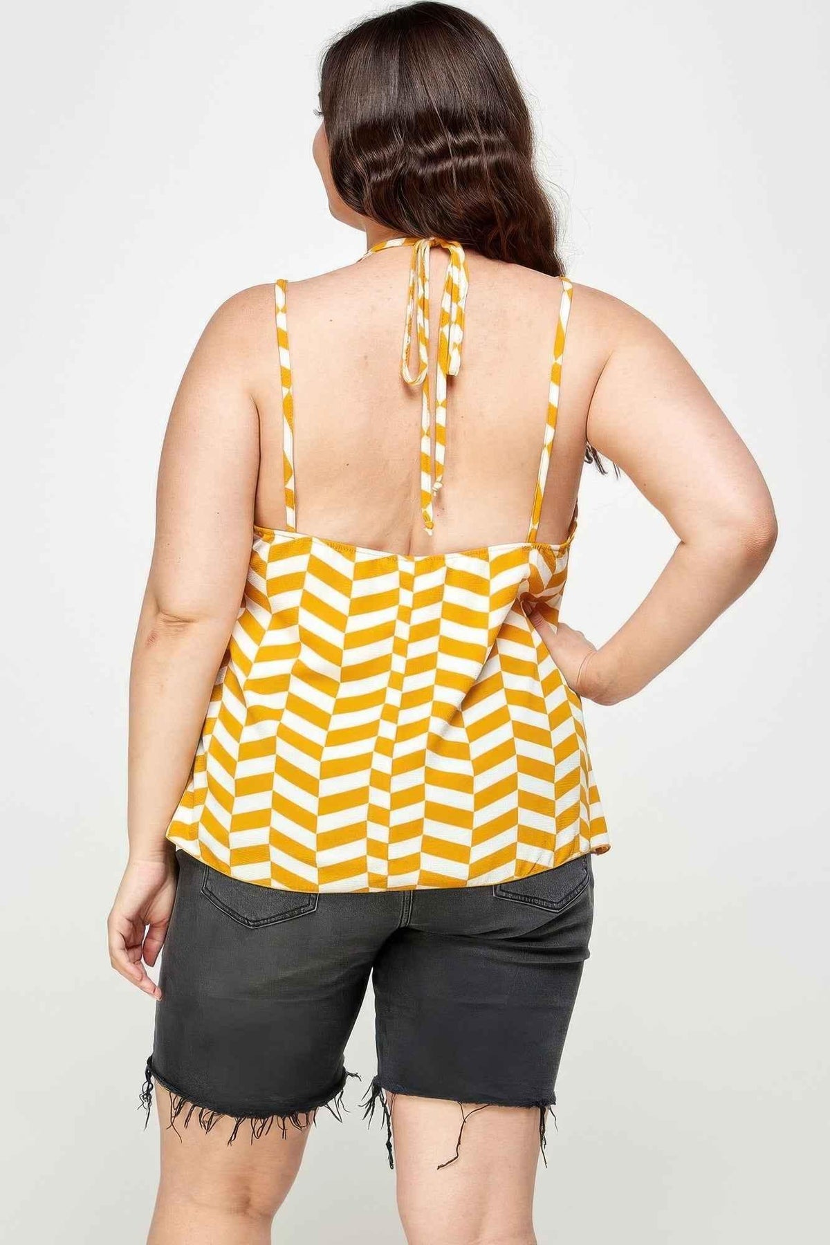 Plus Size Geometric Top With Double Spaghetti Strap