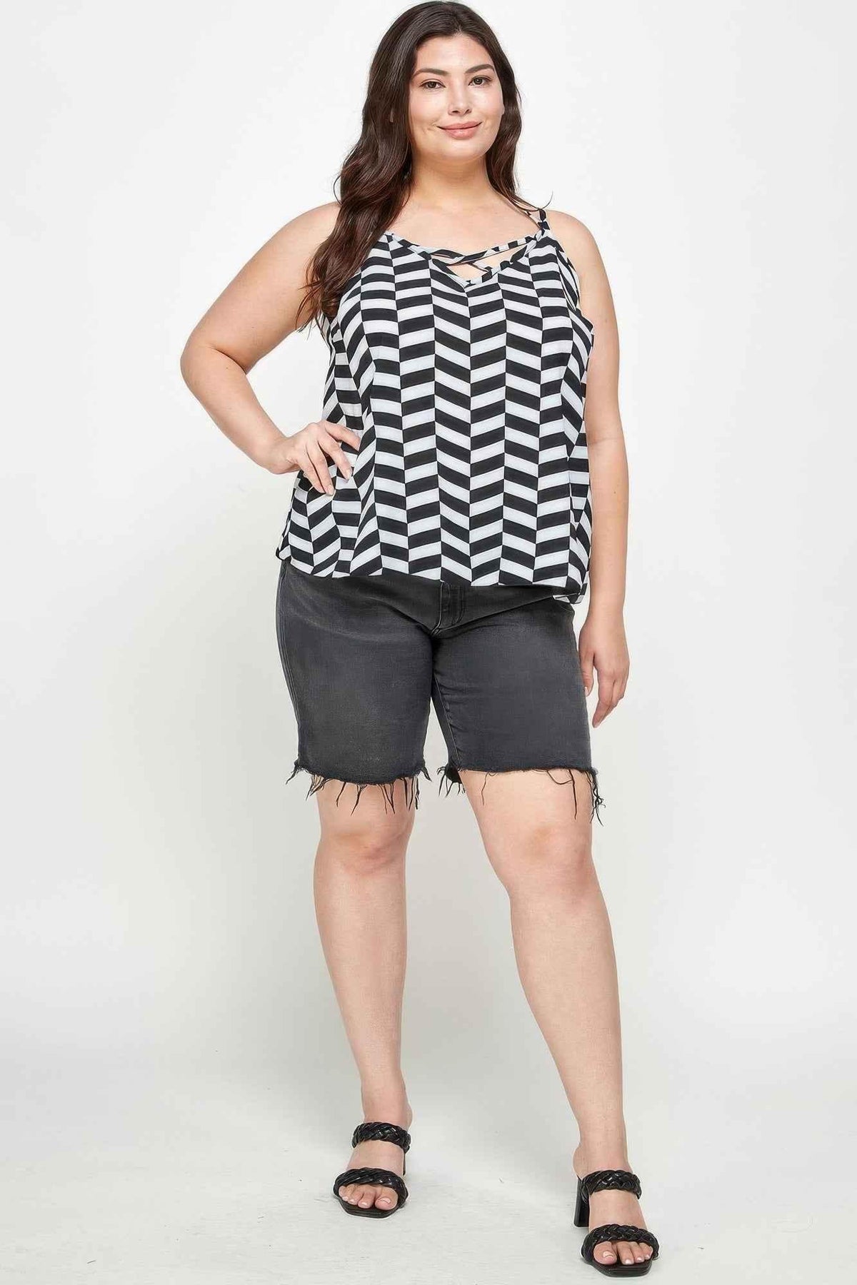 Plus Size Geometric Top With Double Spaghetti Strap