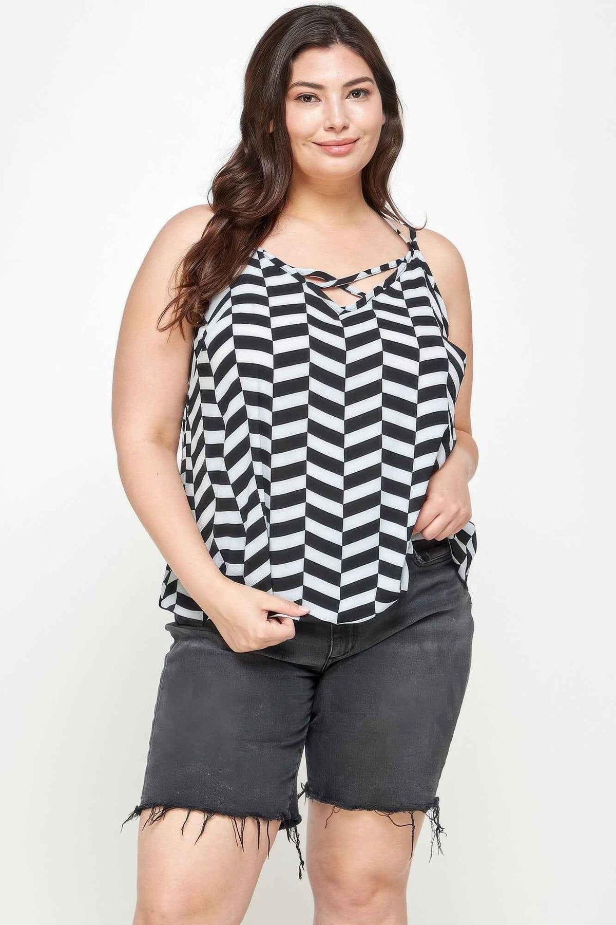 Plus Size Geometric Top With Double Spaghetti Strap