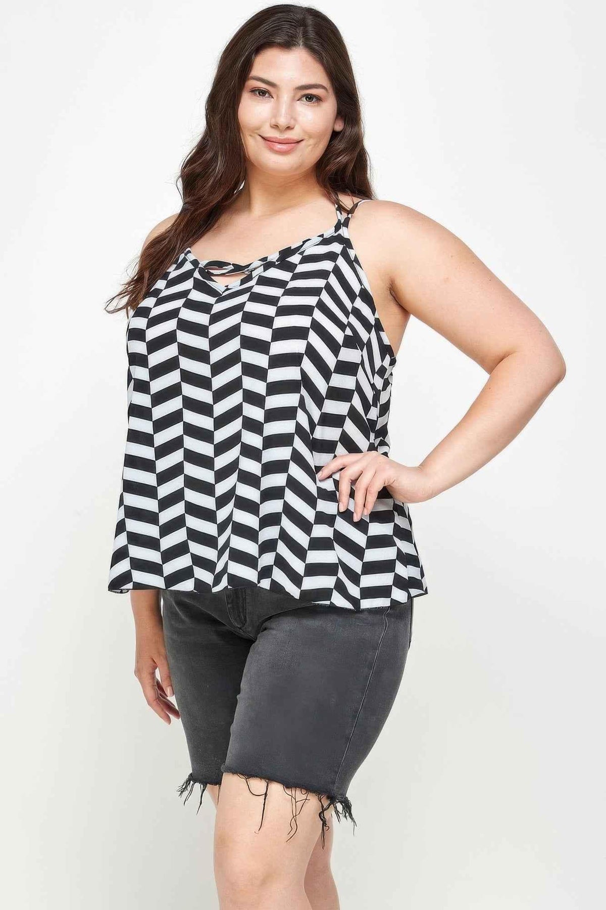 Plus Size Geometric Top With Double Spaghetti Strap