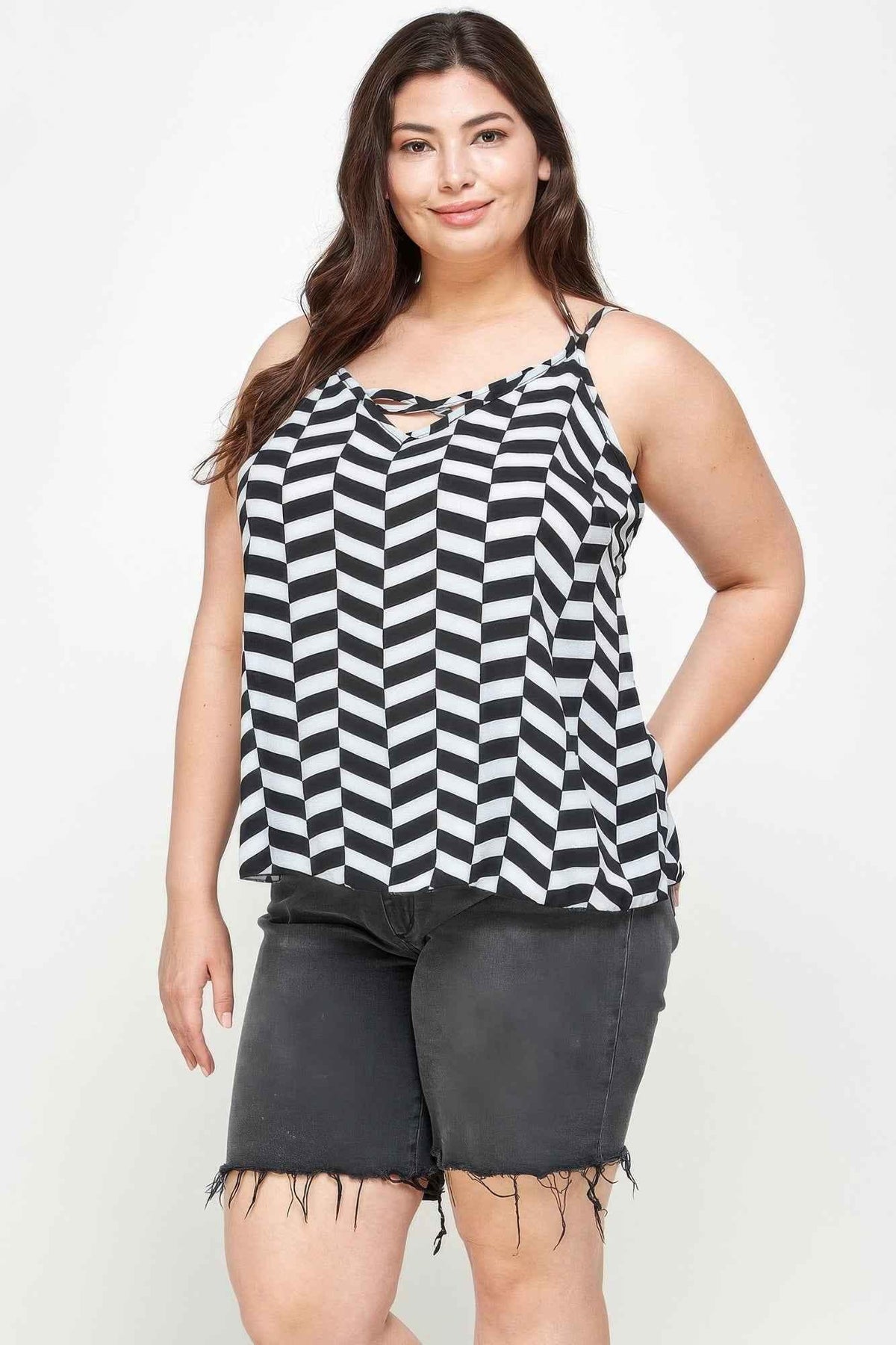Plus Size Geometric Top With Double Spaghetti Strap