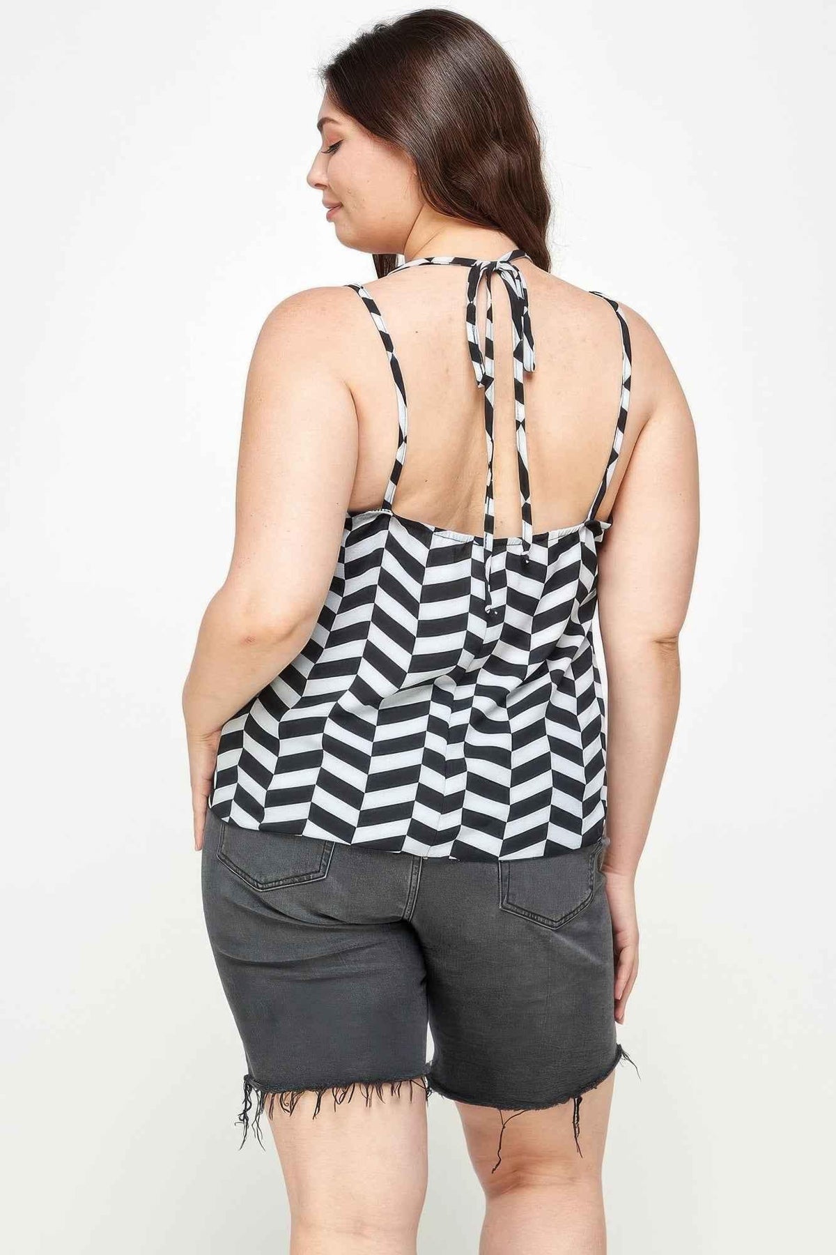 Plus Size Geometric Top With Double Spaghetti Strap