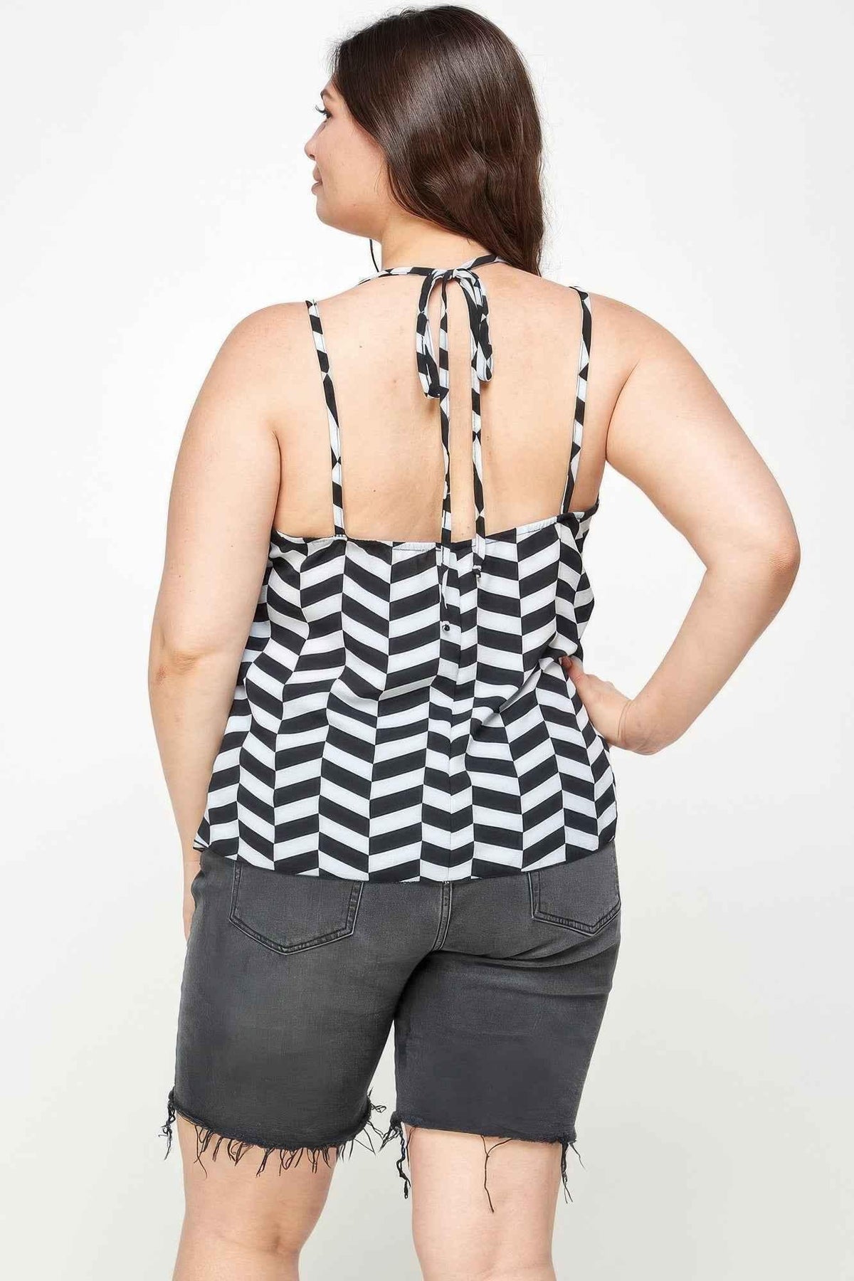 Plus Size Geometric Top With Double Spaghetti Strap
