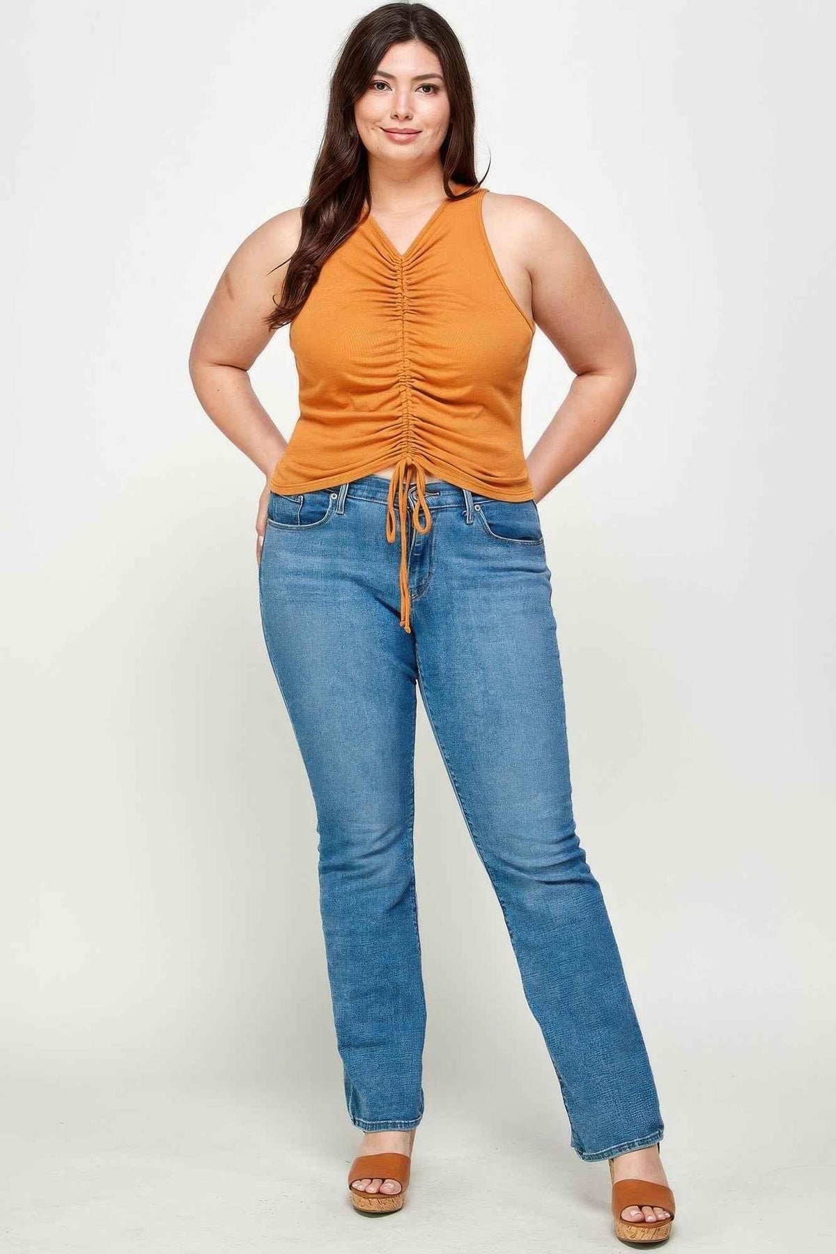 Plus Size Ribbed Sleeveless Ruched Tank Top