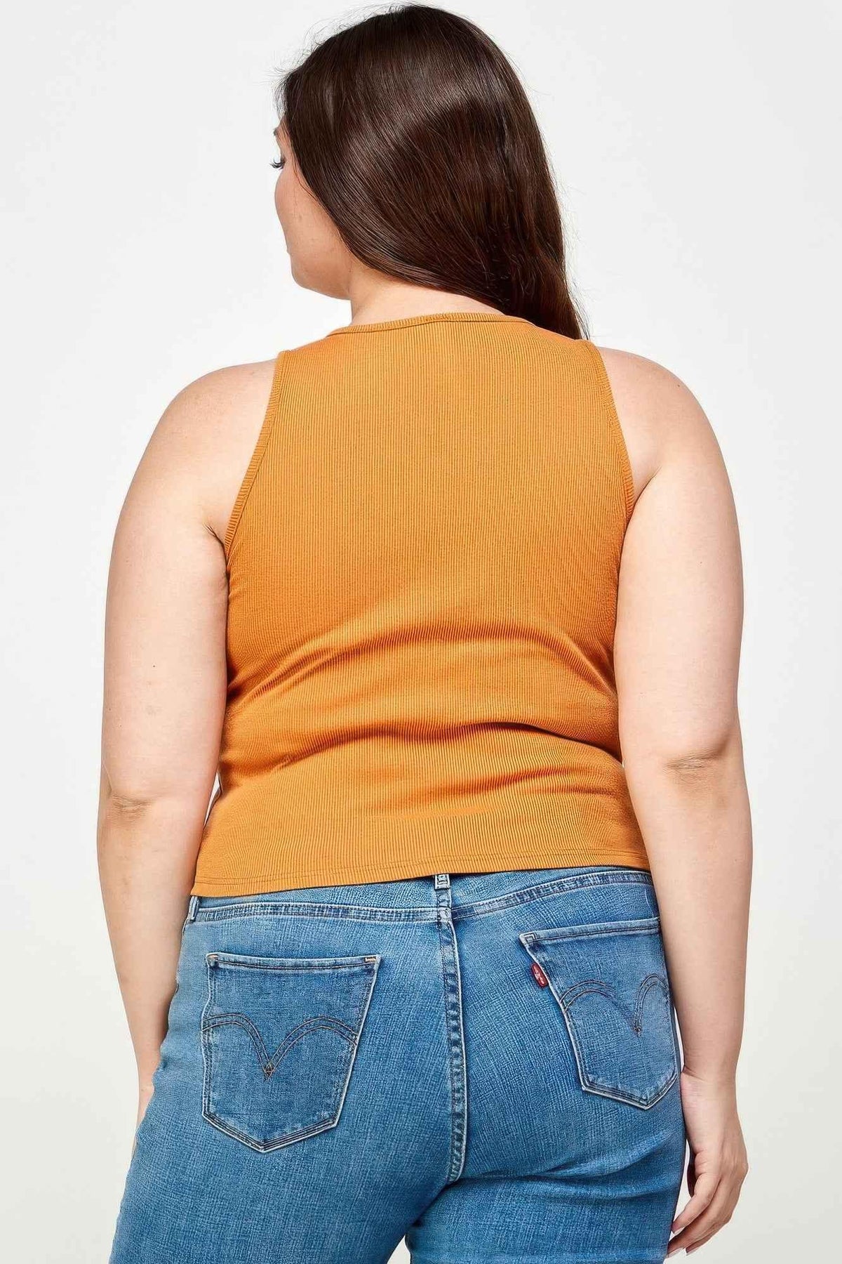 Plus Size Ribbed Sleeveless Ruched Tank Top