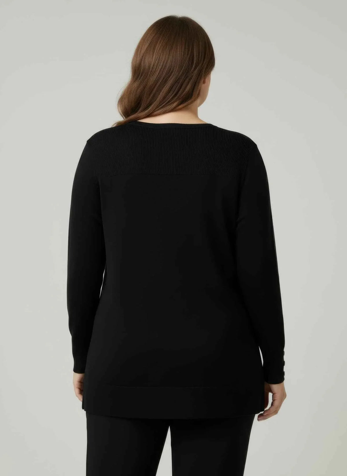 Mocha Button Cuff Ribbed Knit Tunic Top