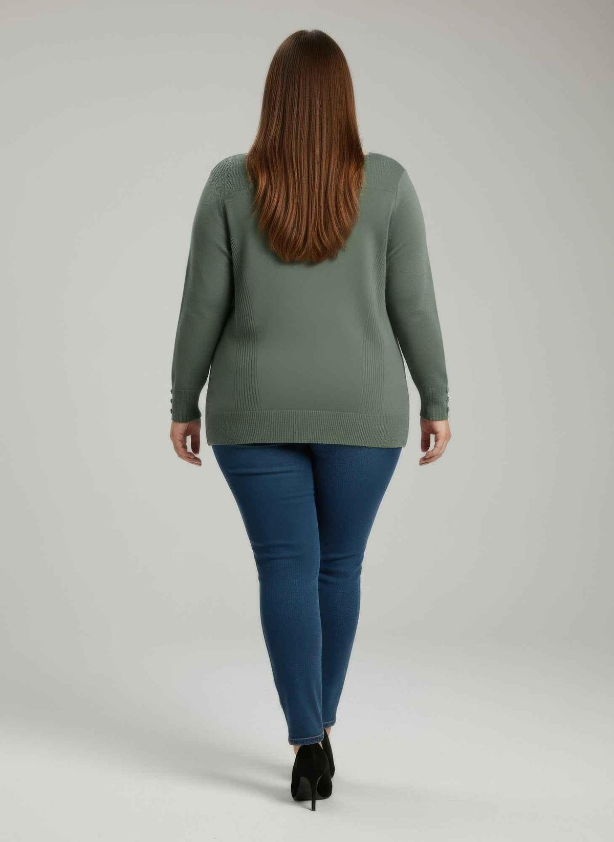 Mocha Button Cuff Ribbed Knit Tunic Top
