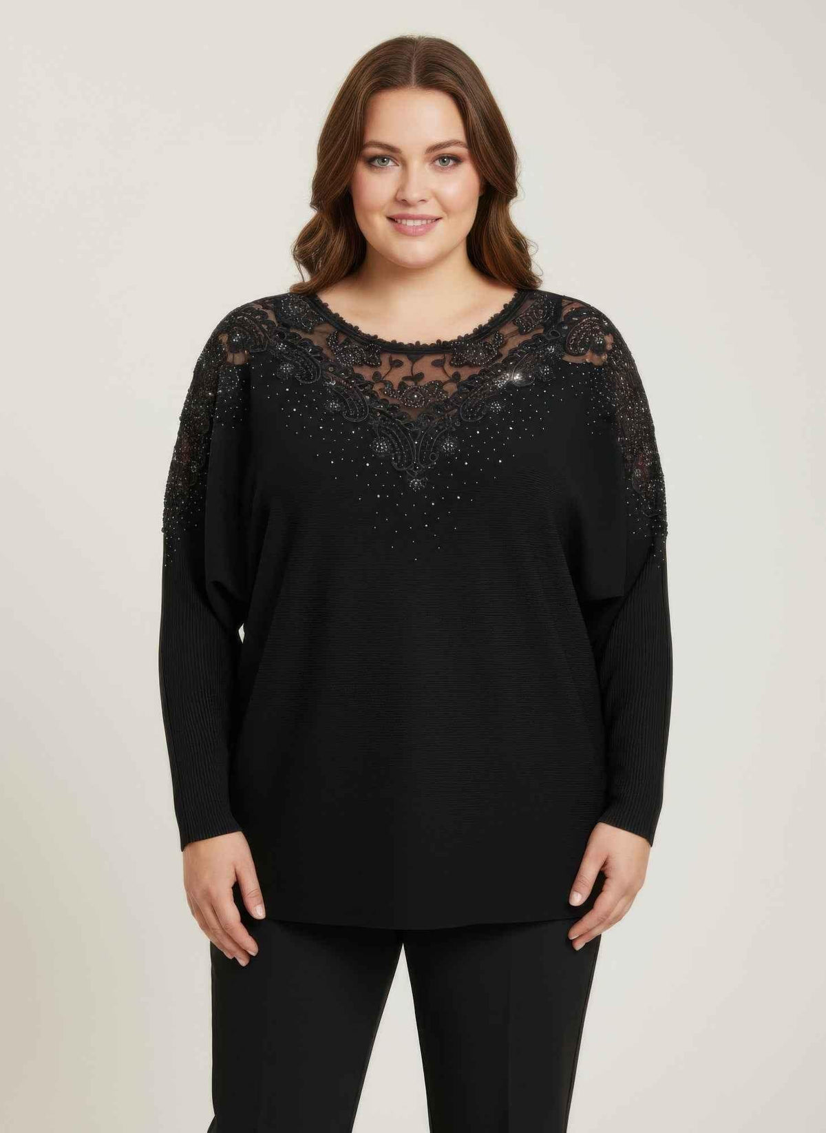 Crimson Lace Embellished Knit Tunic Top