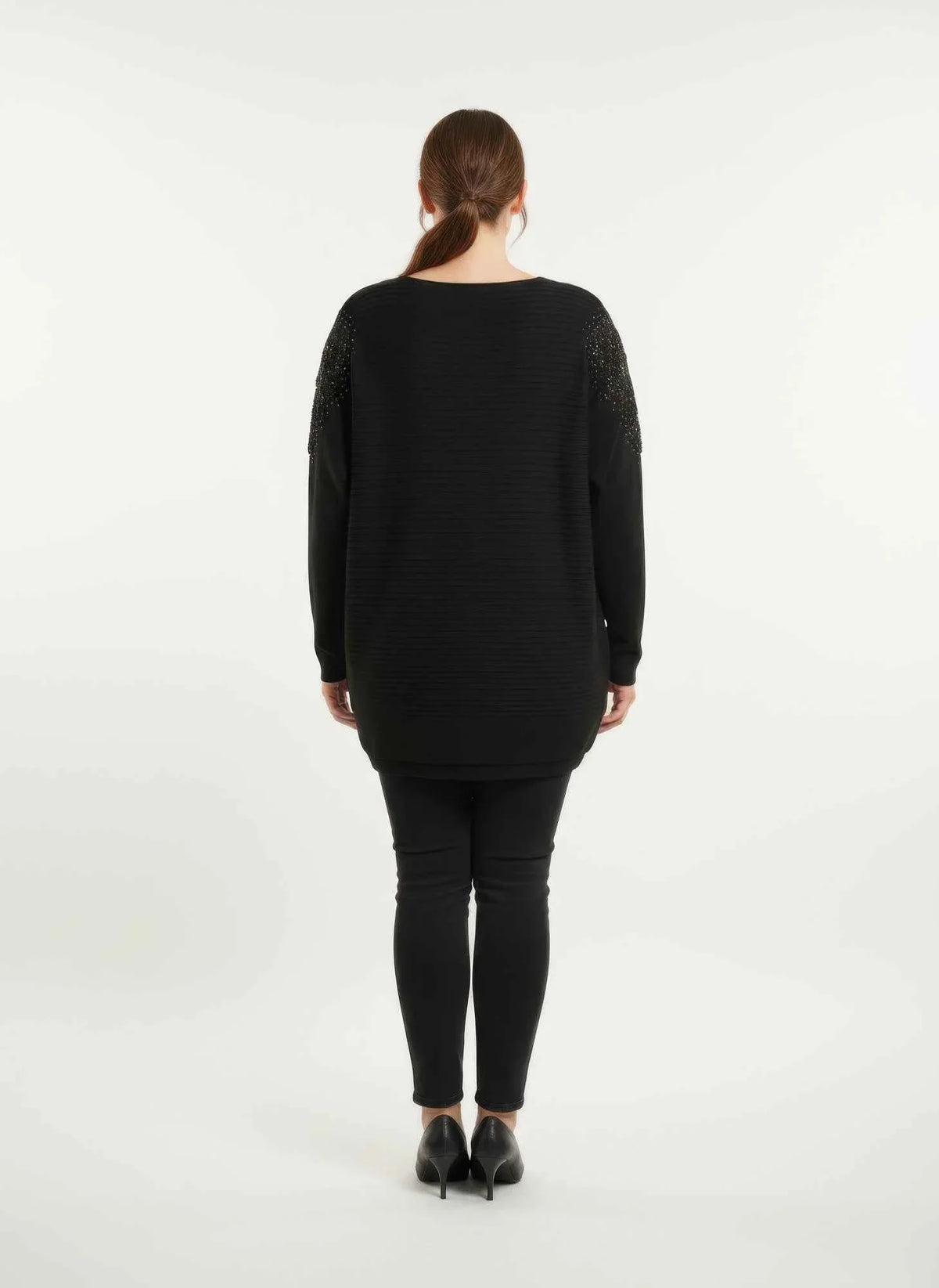 Crimson Lace Embellished Knit Tunic Top