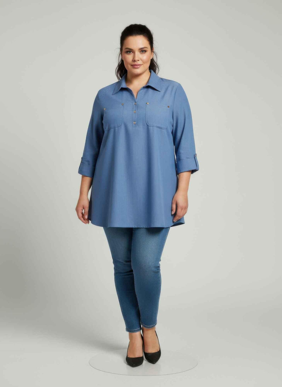 Blush Utility Button Front Roll Sleeve Blouse