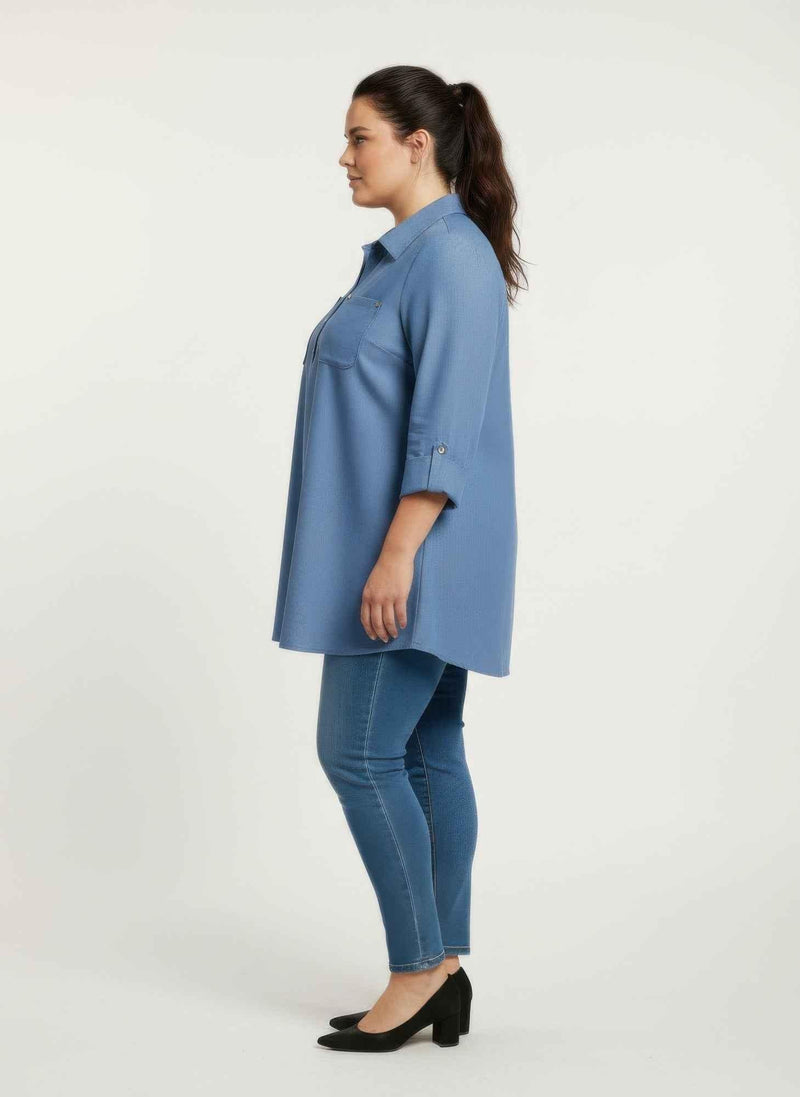 Blush Utility Button Front Roll Sleeve Blouse
