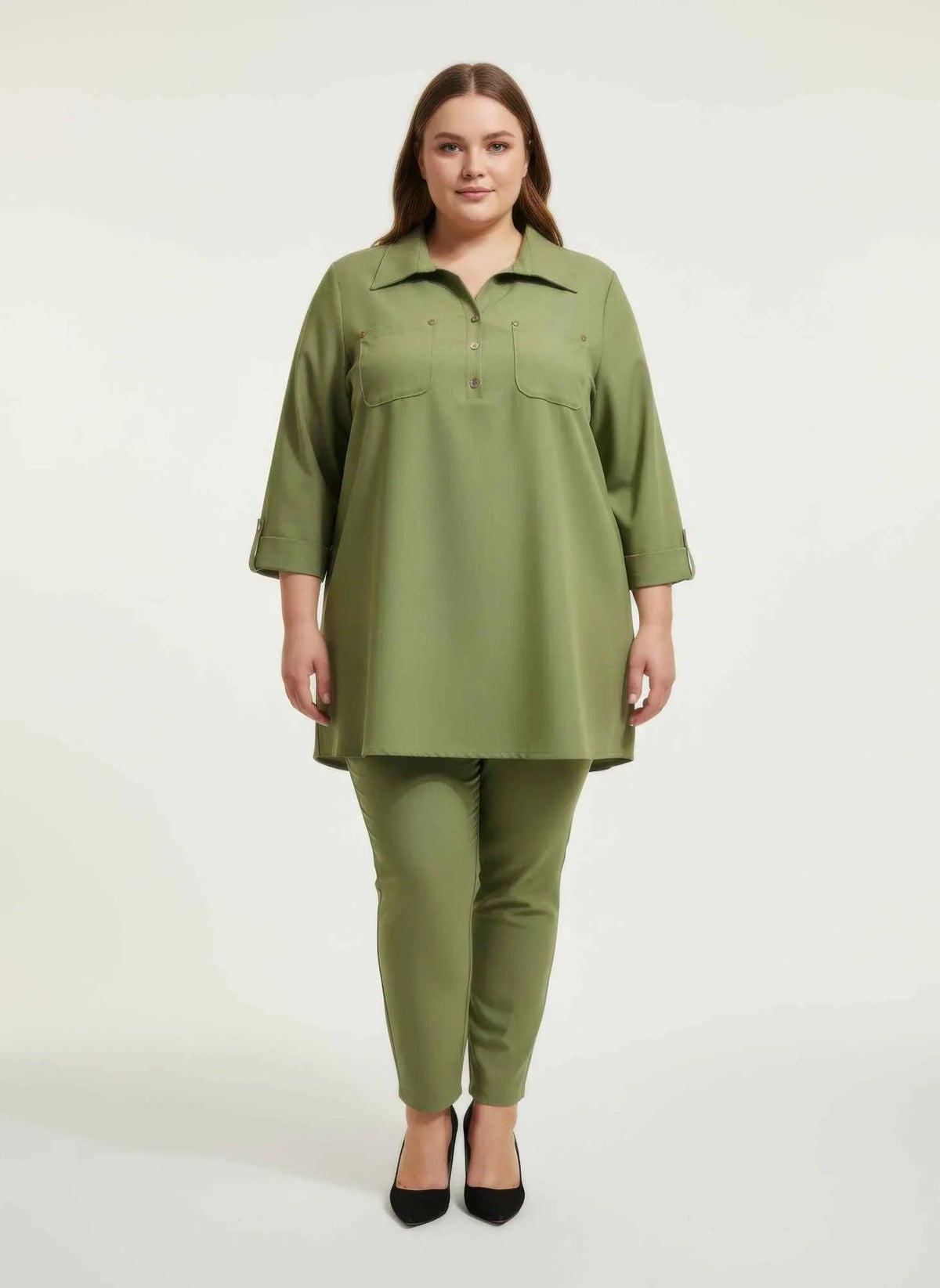 Blush Utility Button Front Roll Sleeve Blouse