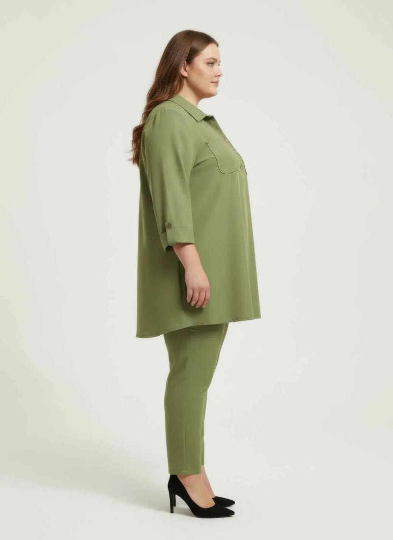 Blush Utility Button Front Roll Sleeve Blouse