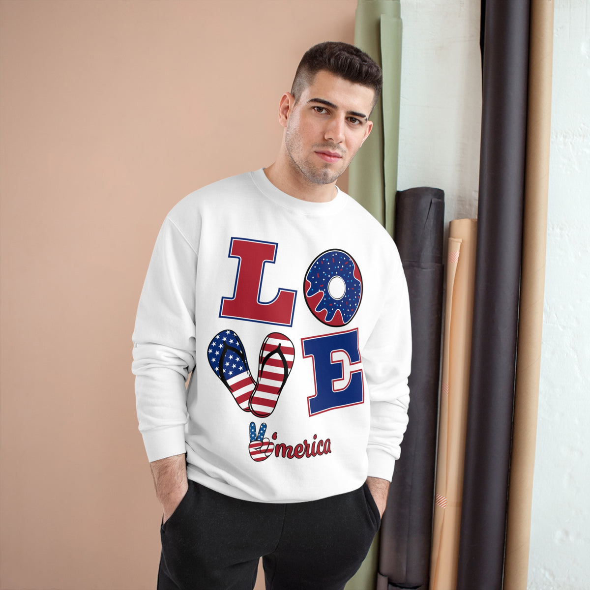 Patriotic Love Champion Sweatshirt - USA Themed Apparel for Holidays - CABRALLY