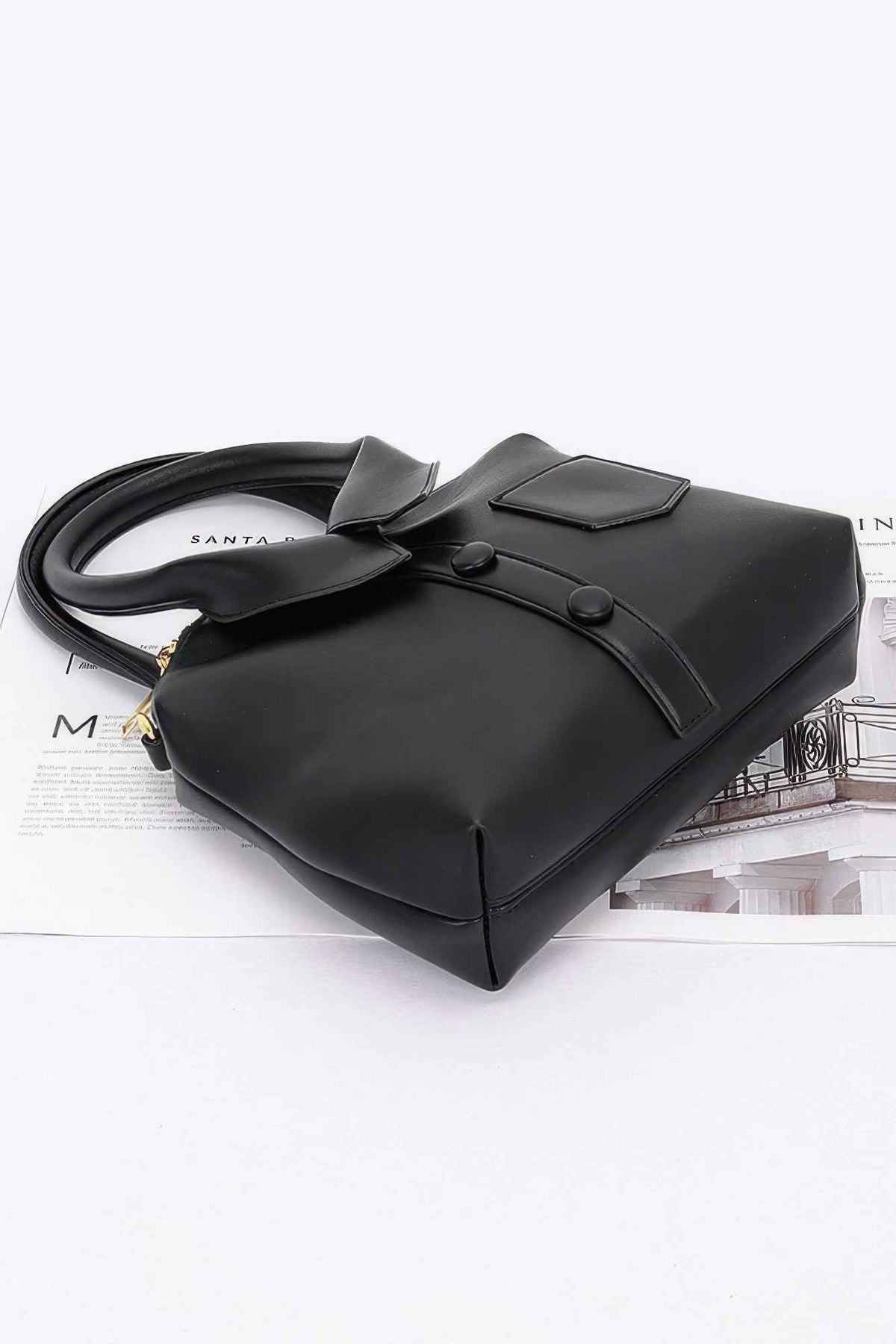 Faux Leather Shirt Style Top Handle Bag