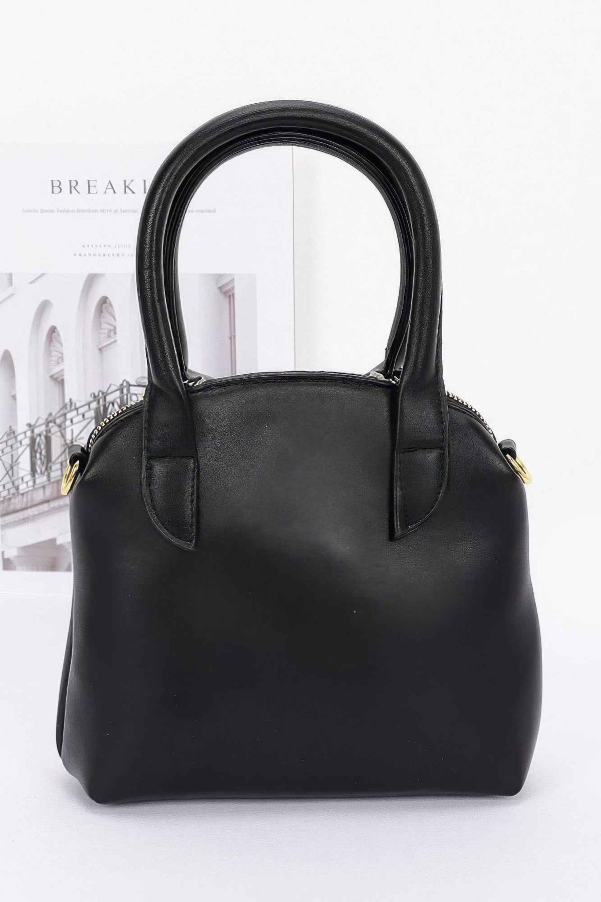 Faux Leather Shirt Style Top Handle Bag