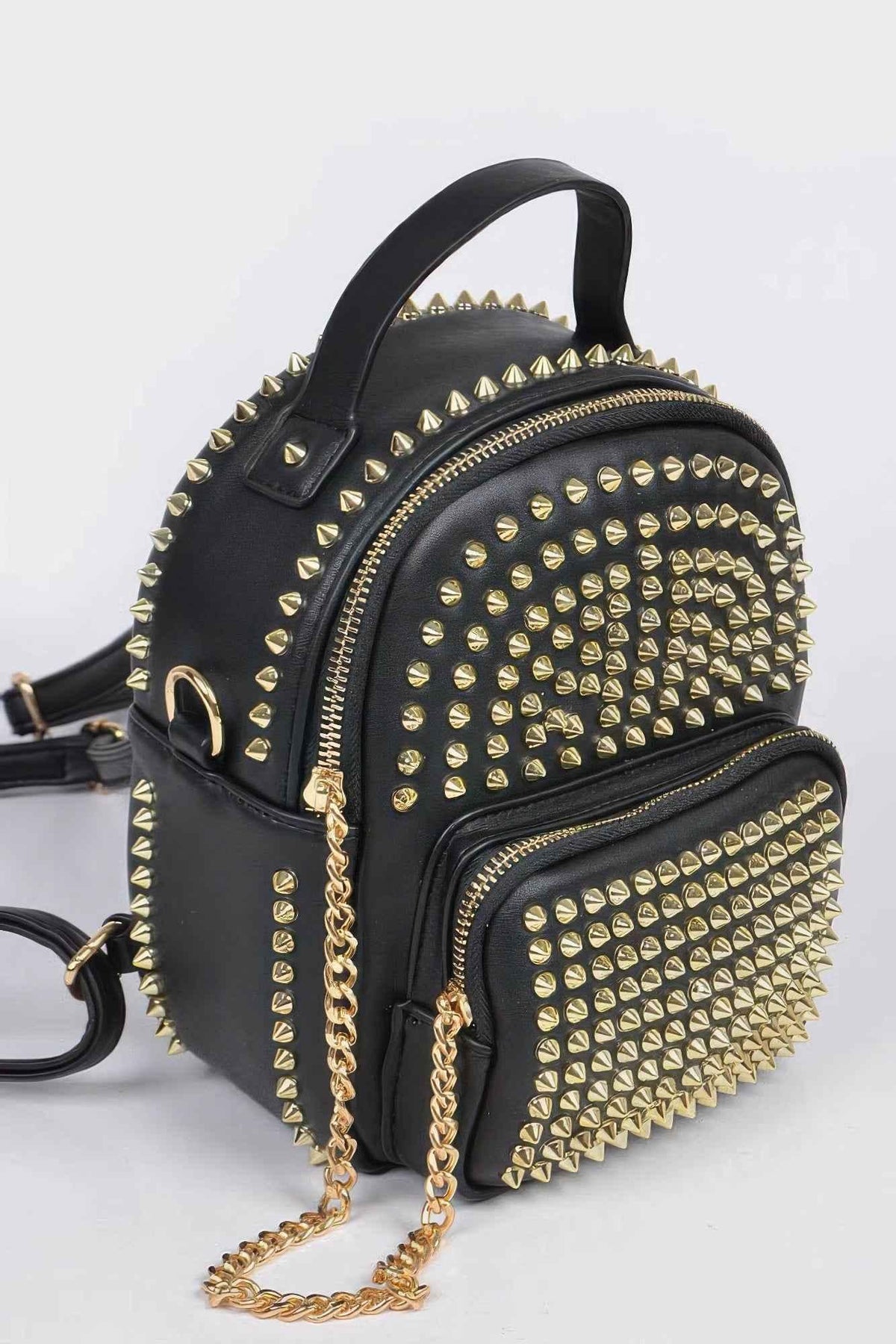 Studded Backpack With Chain Zippier