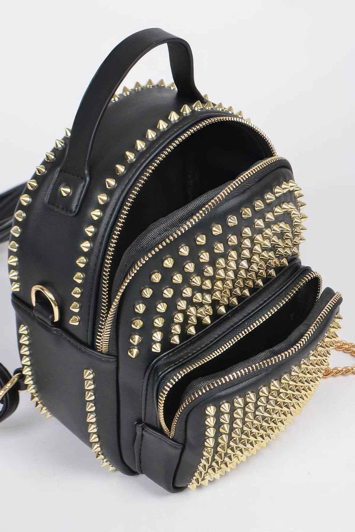 Studded Backpack With Chain Zippier