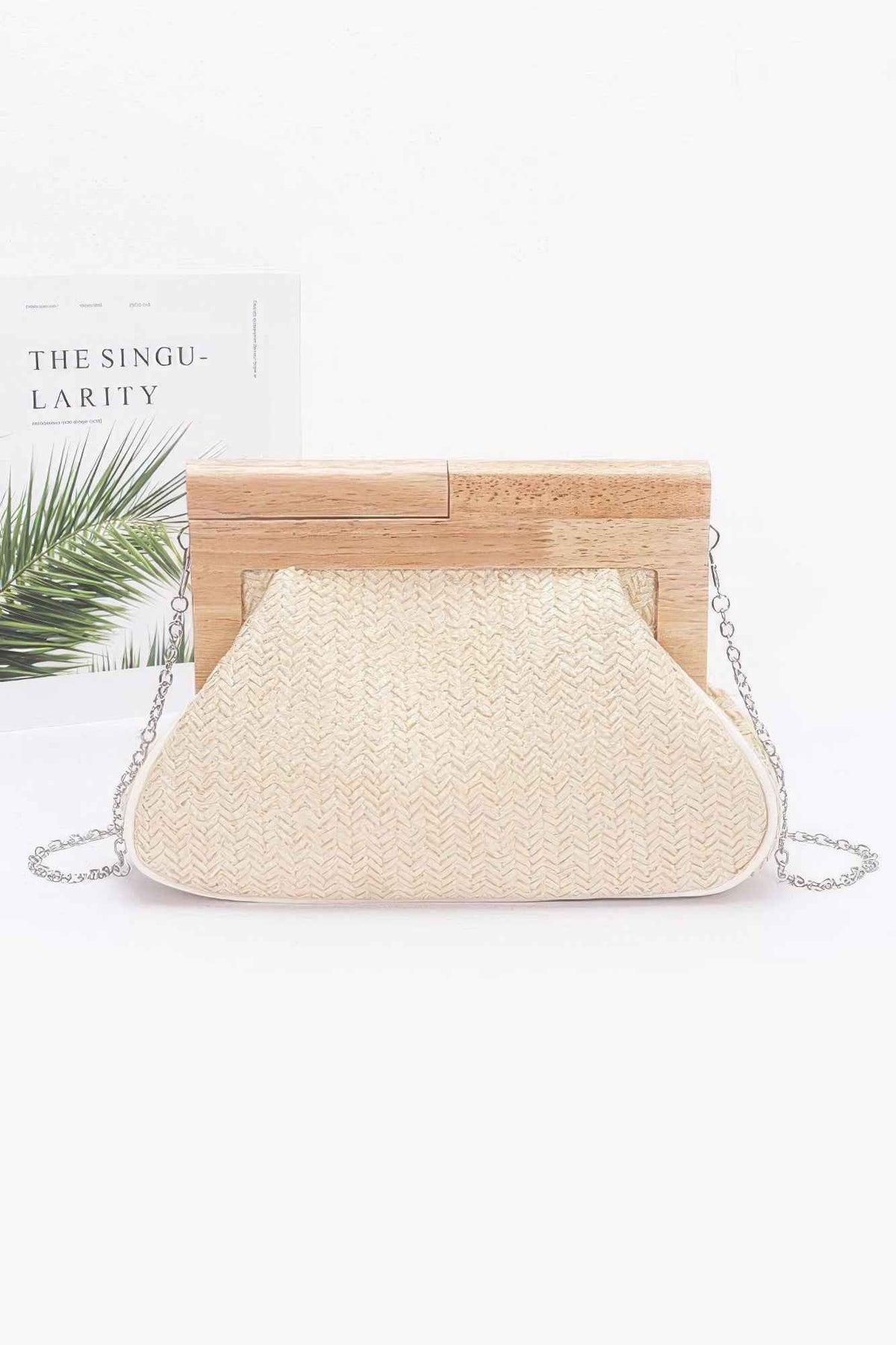 Faux Straw Wood Frame Clutch