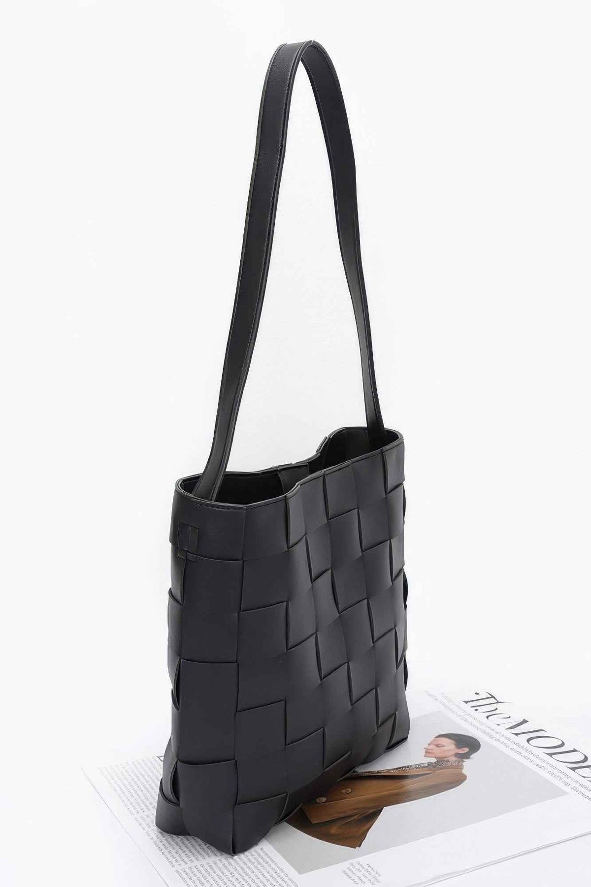 Faux Leather Braided Shoulder Bag W Pouch
