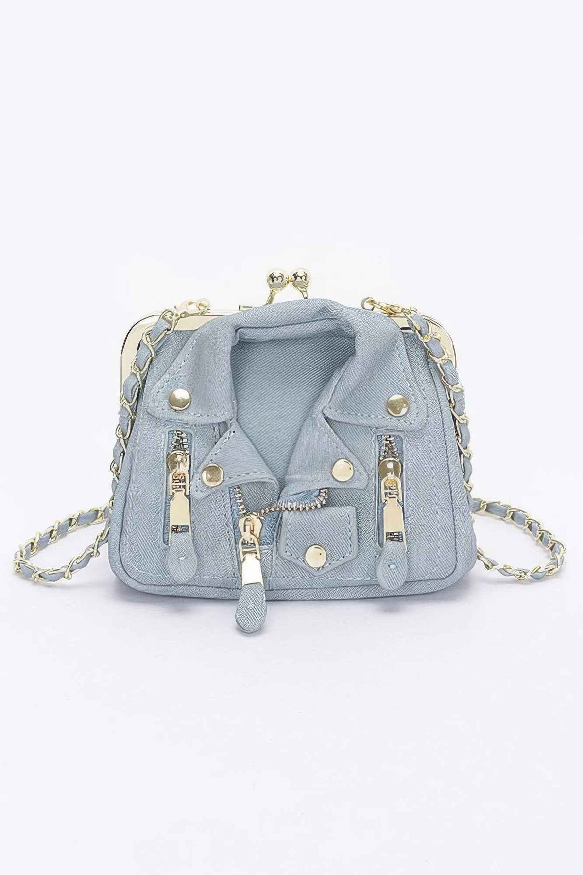 Faux Denim Leather Jacket Style Crossbody Bag