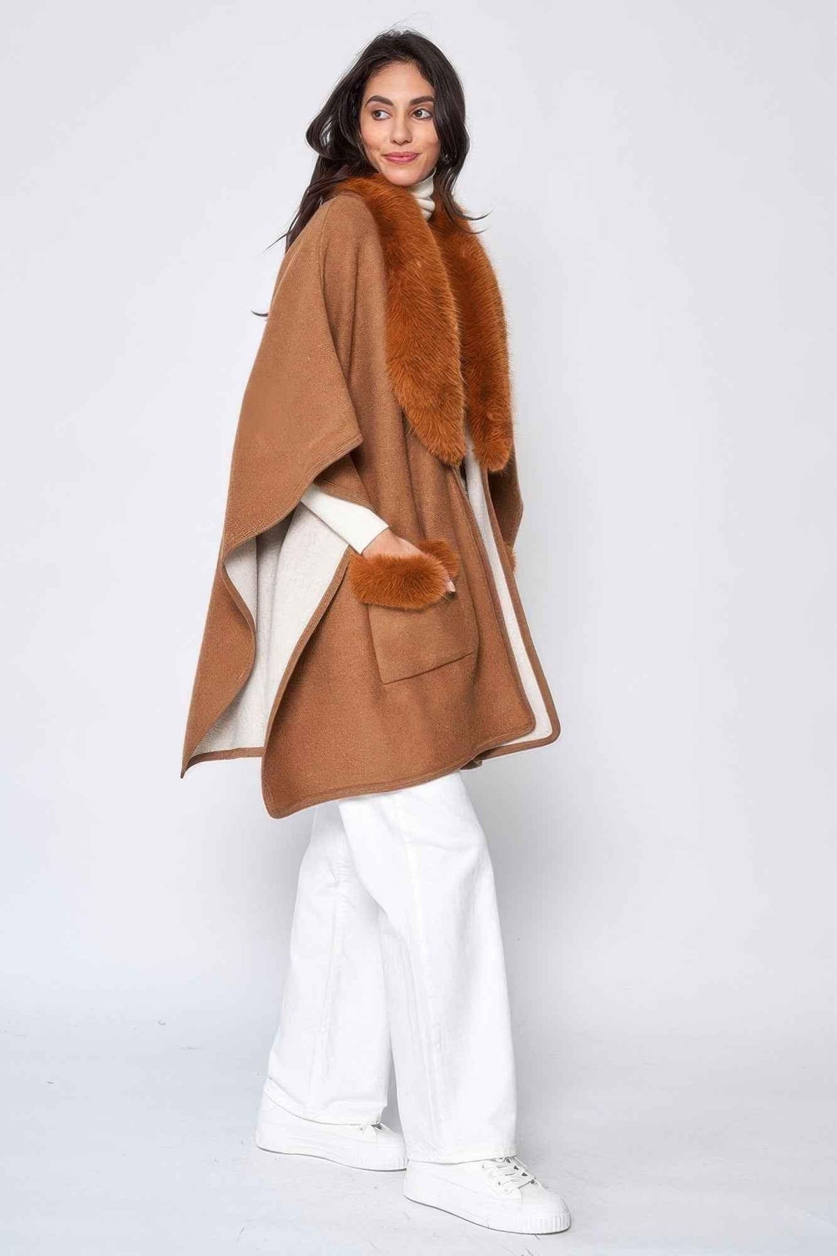 Faux Fur Collar Kimono