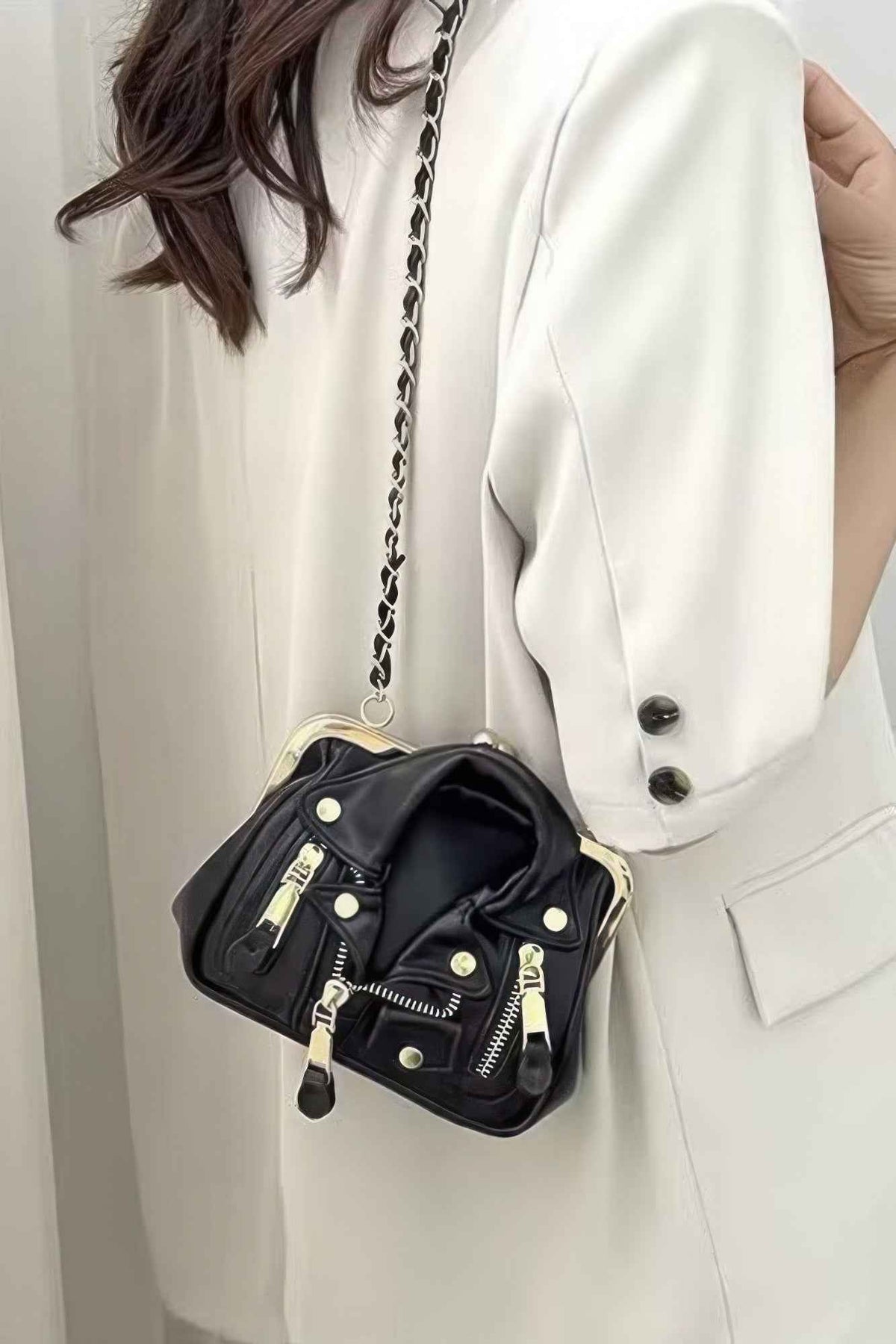 Faux Leather Jacket Style Crossbody Bag