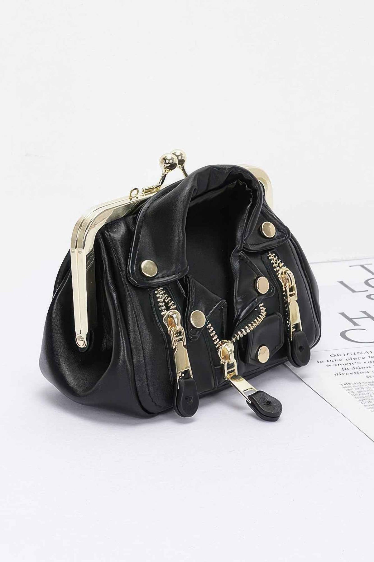 Faux Leather Jacket Style Crossbody Bag