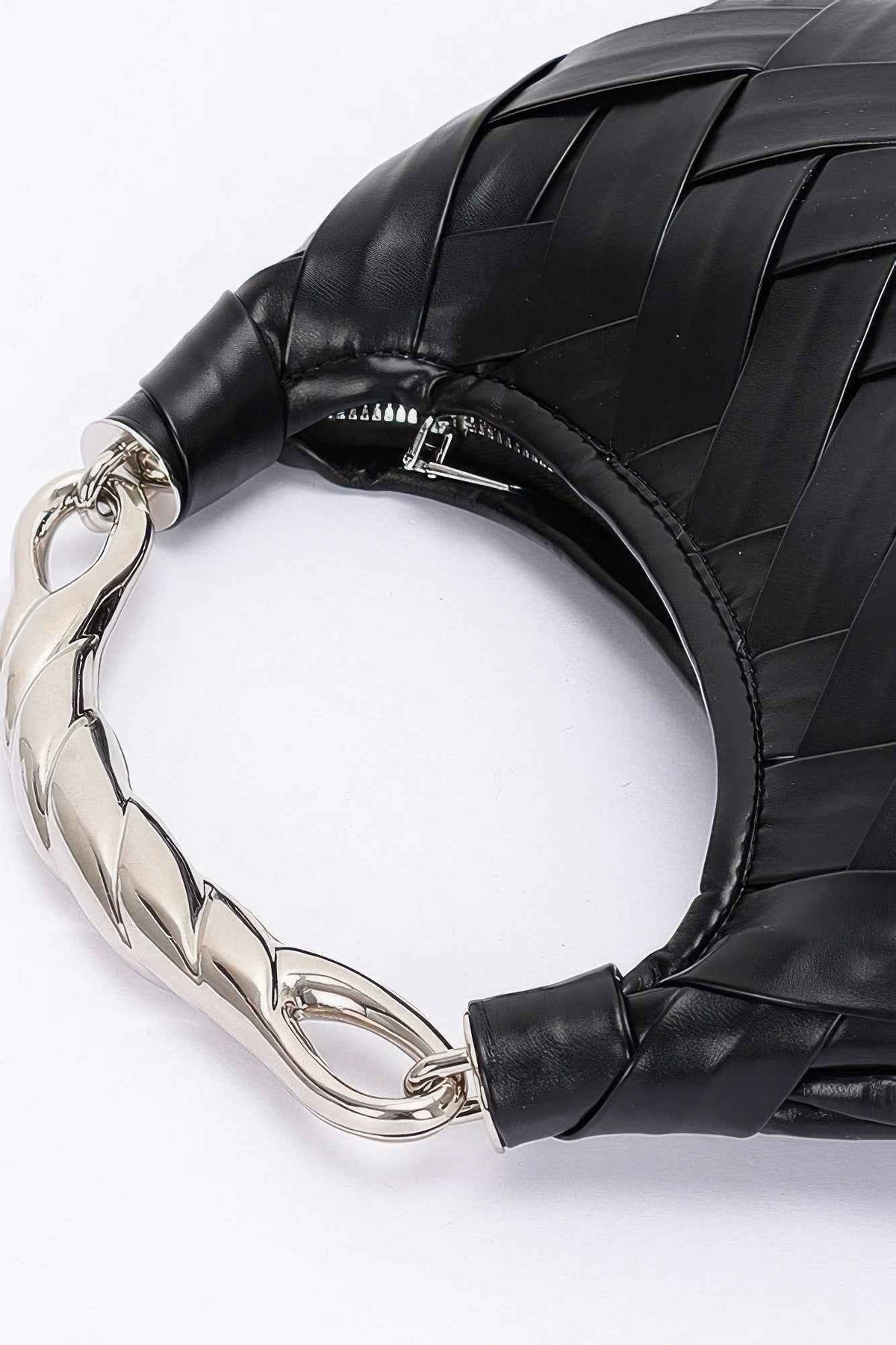 Faux Leather Braided Metal Handle Clutch