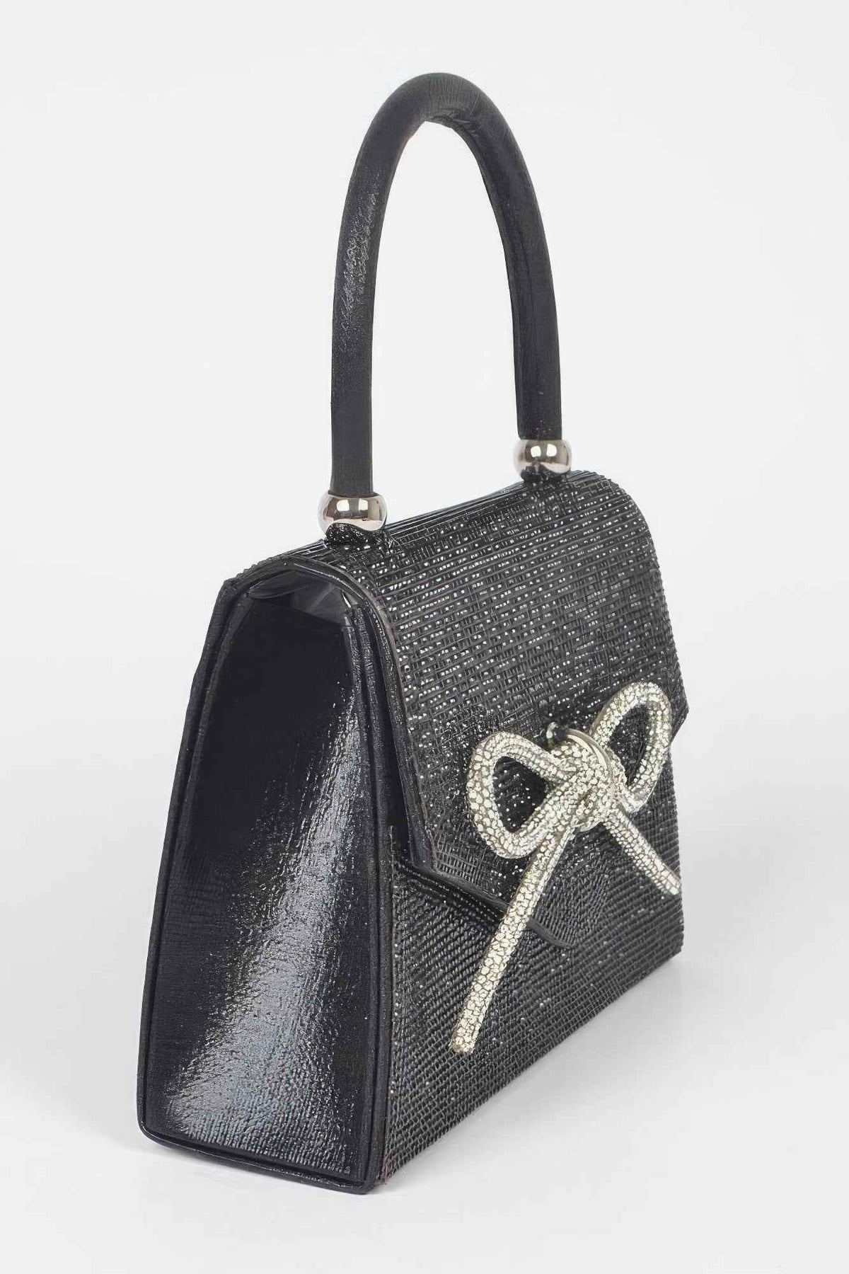 Rhinestone Ribbon Top Handle Bag