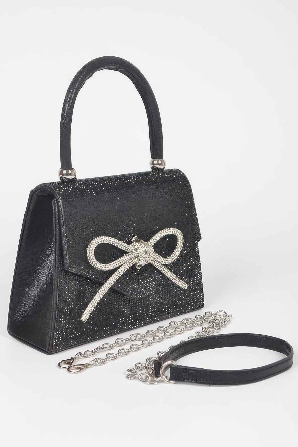 Rhinestone Ribbon Top Handle Bag