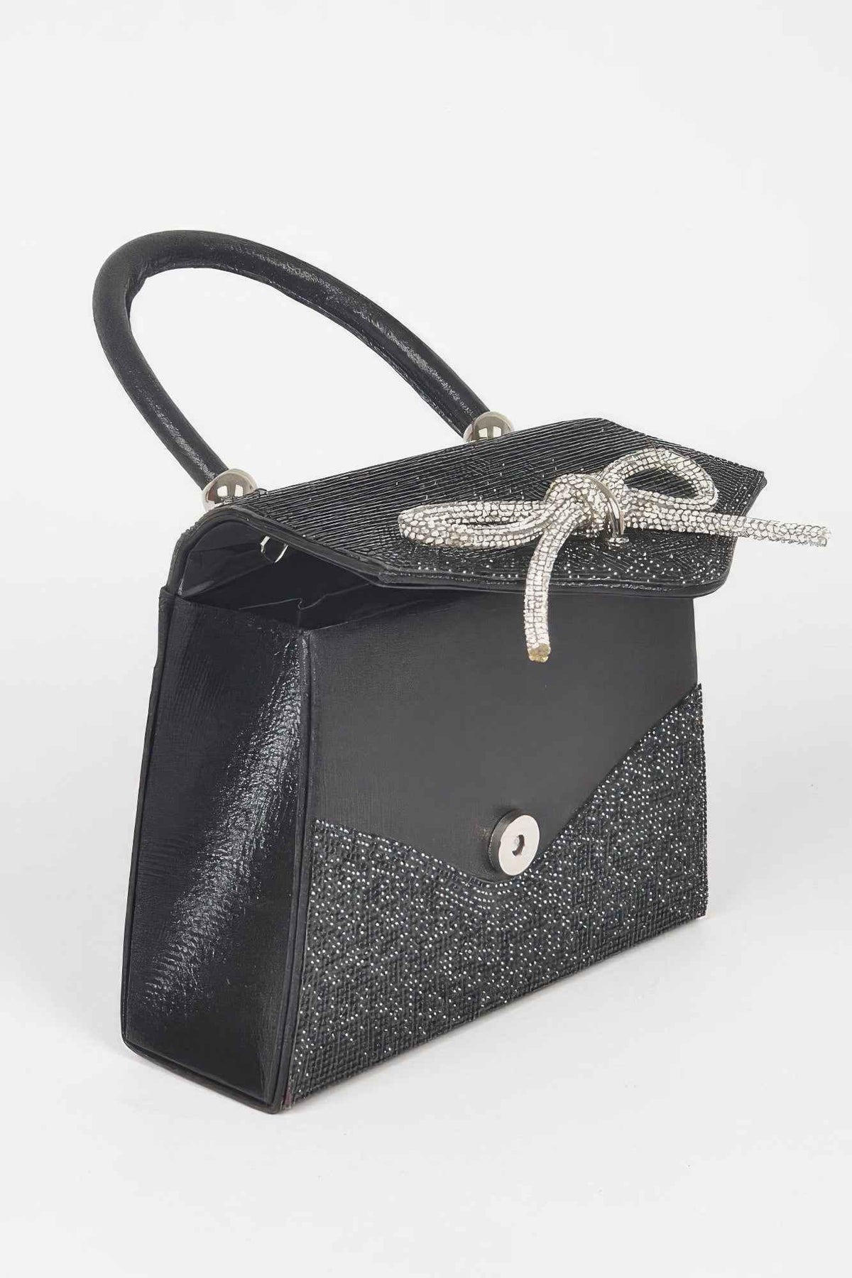 Rhinestone Ribbon Top Handle Bag