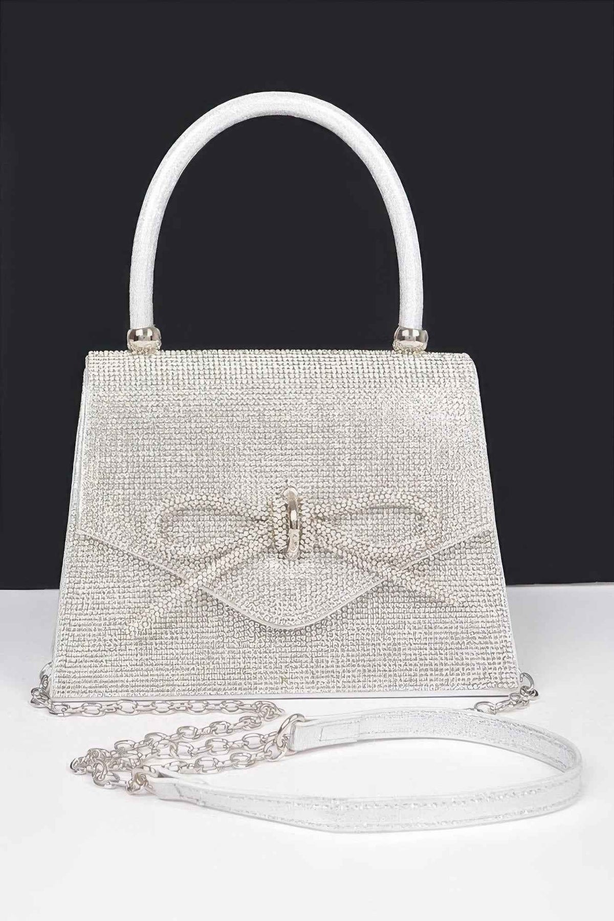 Rhinestone Ribbon Top Handle Bag